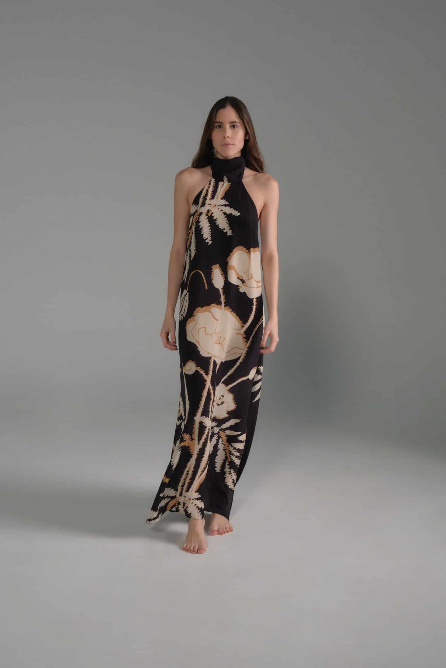 Costa Pacifica Crepe Chine Dress / Black - Beige Gladiolos - miniatura 1