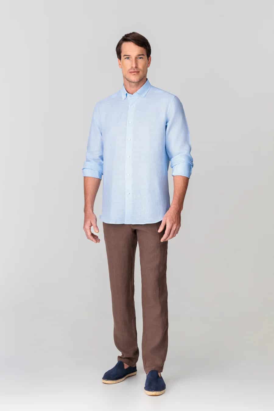 Men's linen shirt checks blue - miniatura 2