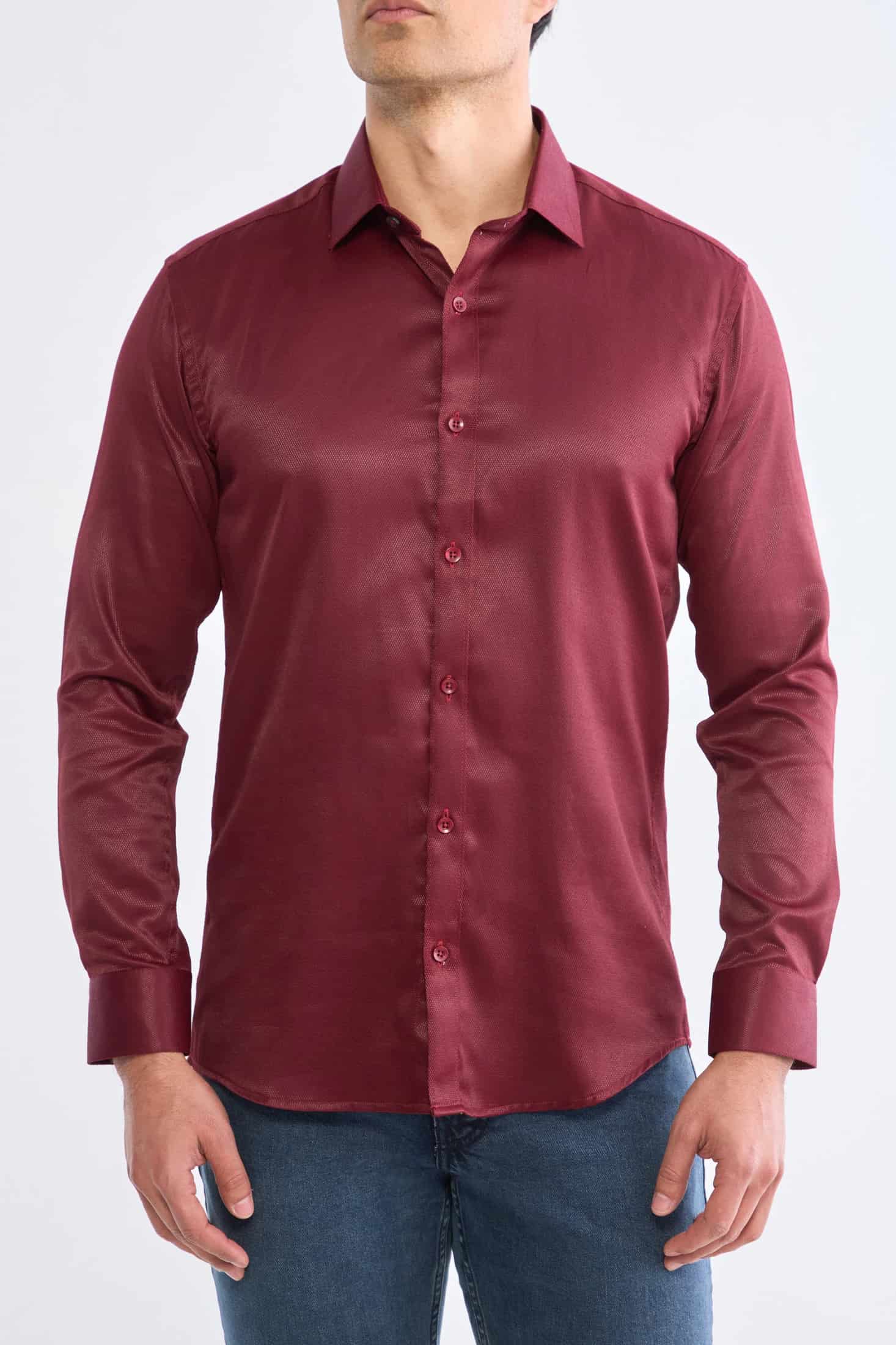Camisa manga larga vinotinto con textura - miniatura 3