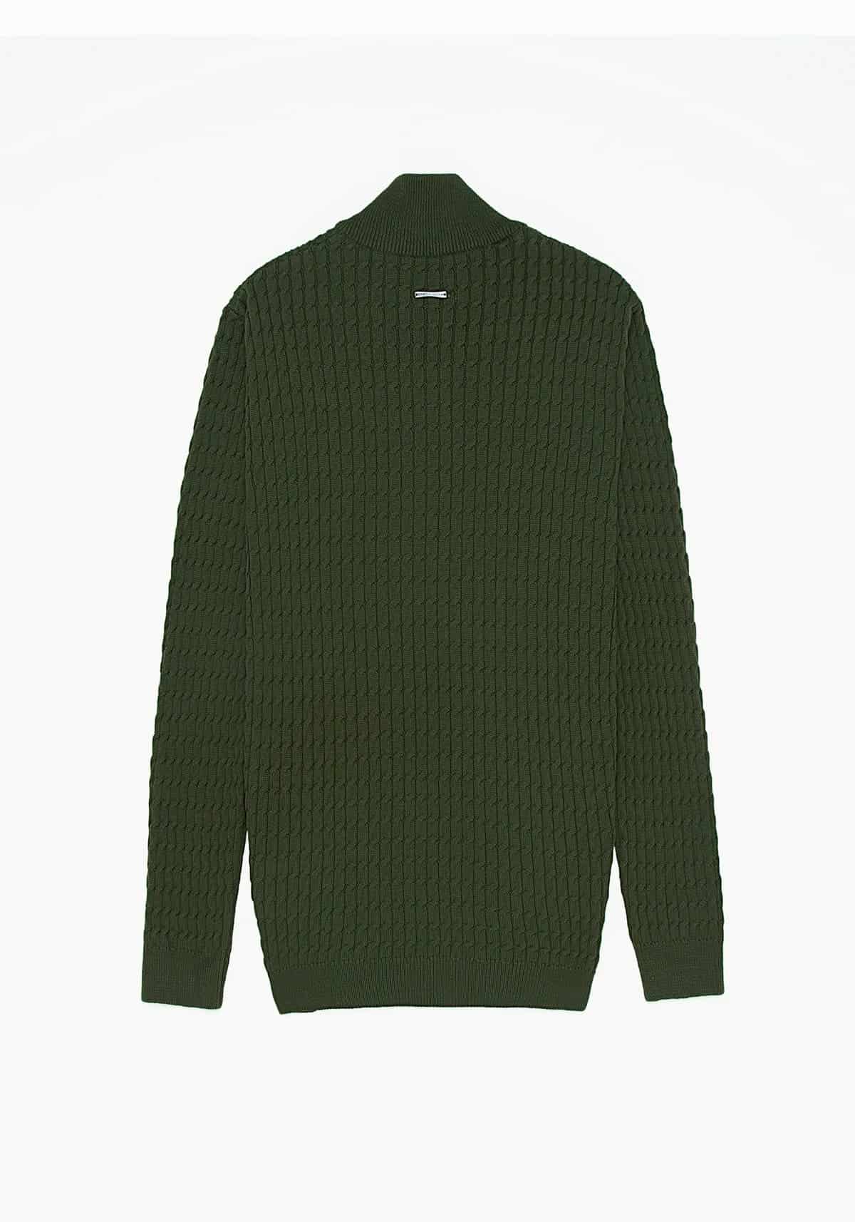 Saco Trenzado Half Zip Algodón Verde Militar - miniatura 4