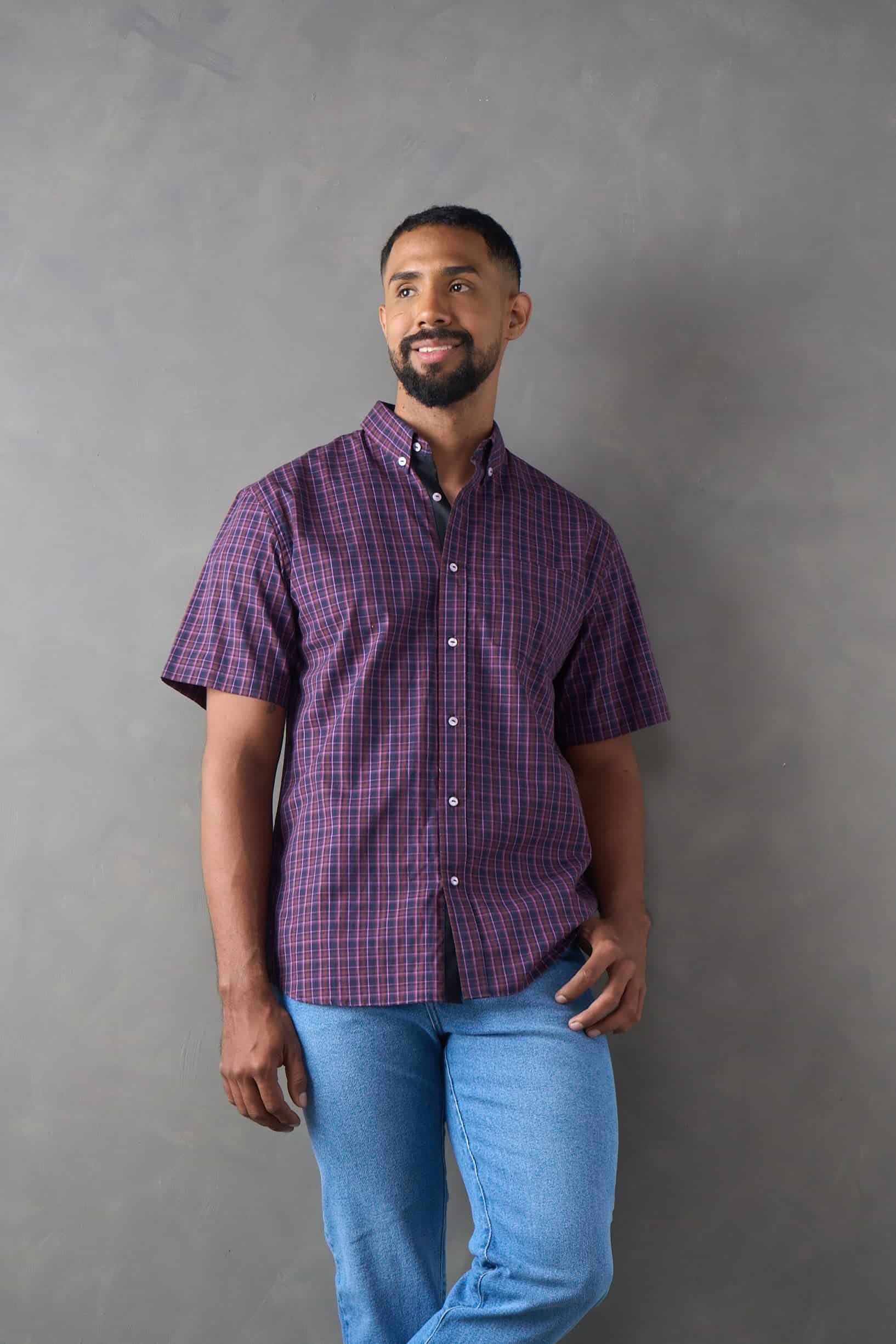 Camisa manga corta a cuadros morado - miniatura 3