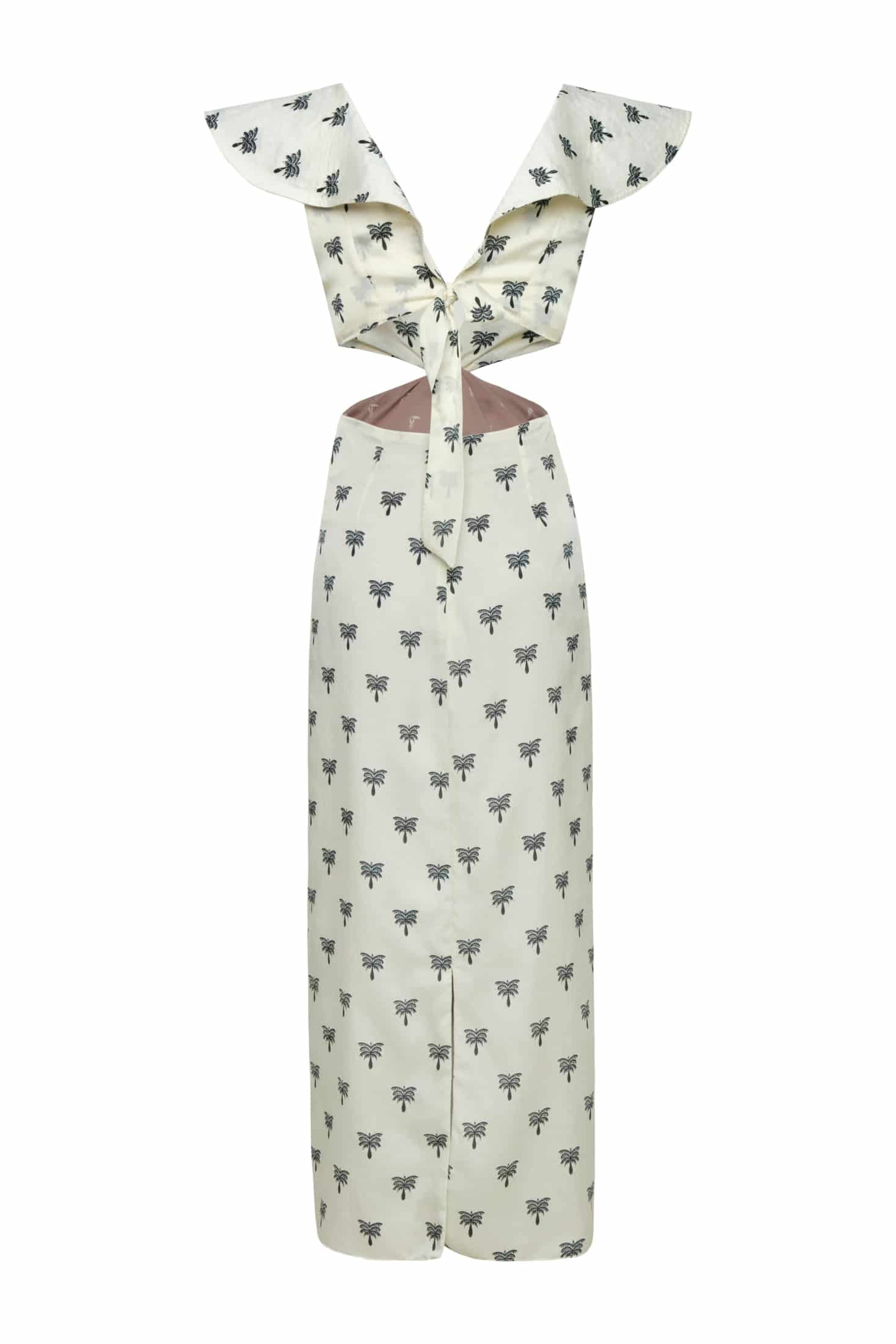 Quetzal Martellato Silk Midi Dress / Ivory - Black Polka Palms - miniatura 3