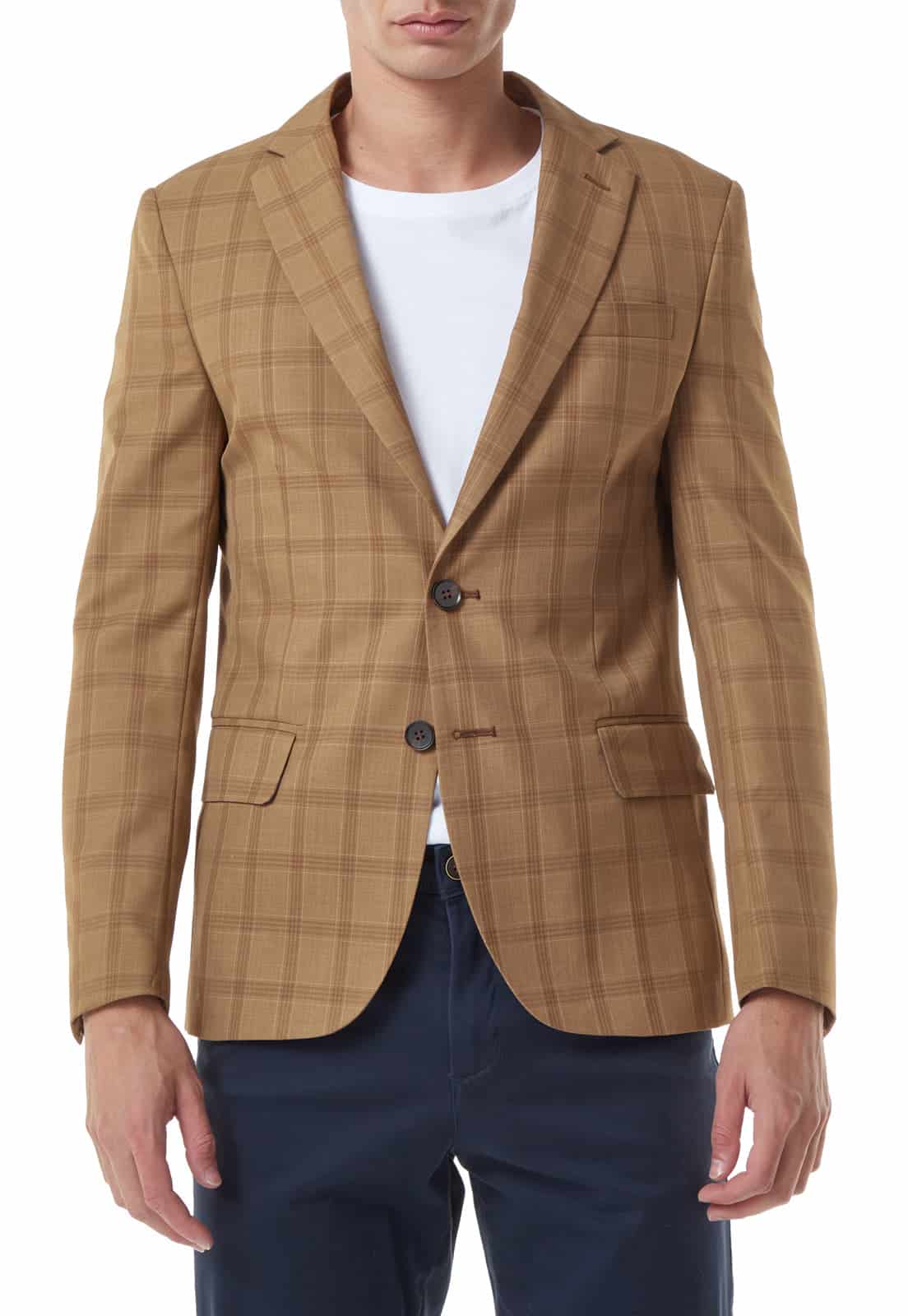 Blazer clásico a cuadros camel. - miniatura 9
