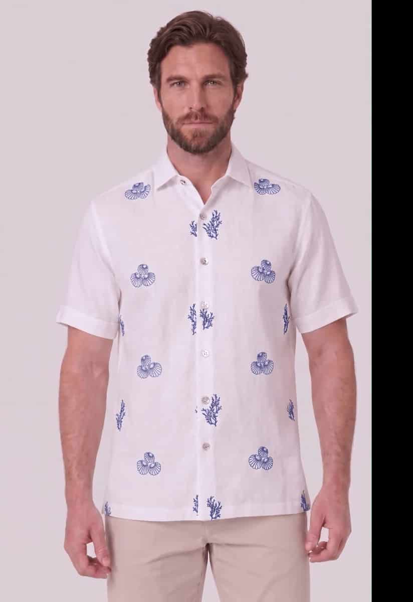 Guayabera en lino bordada manga corta para hombre 010125070 - miniatura 2