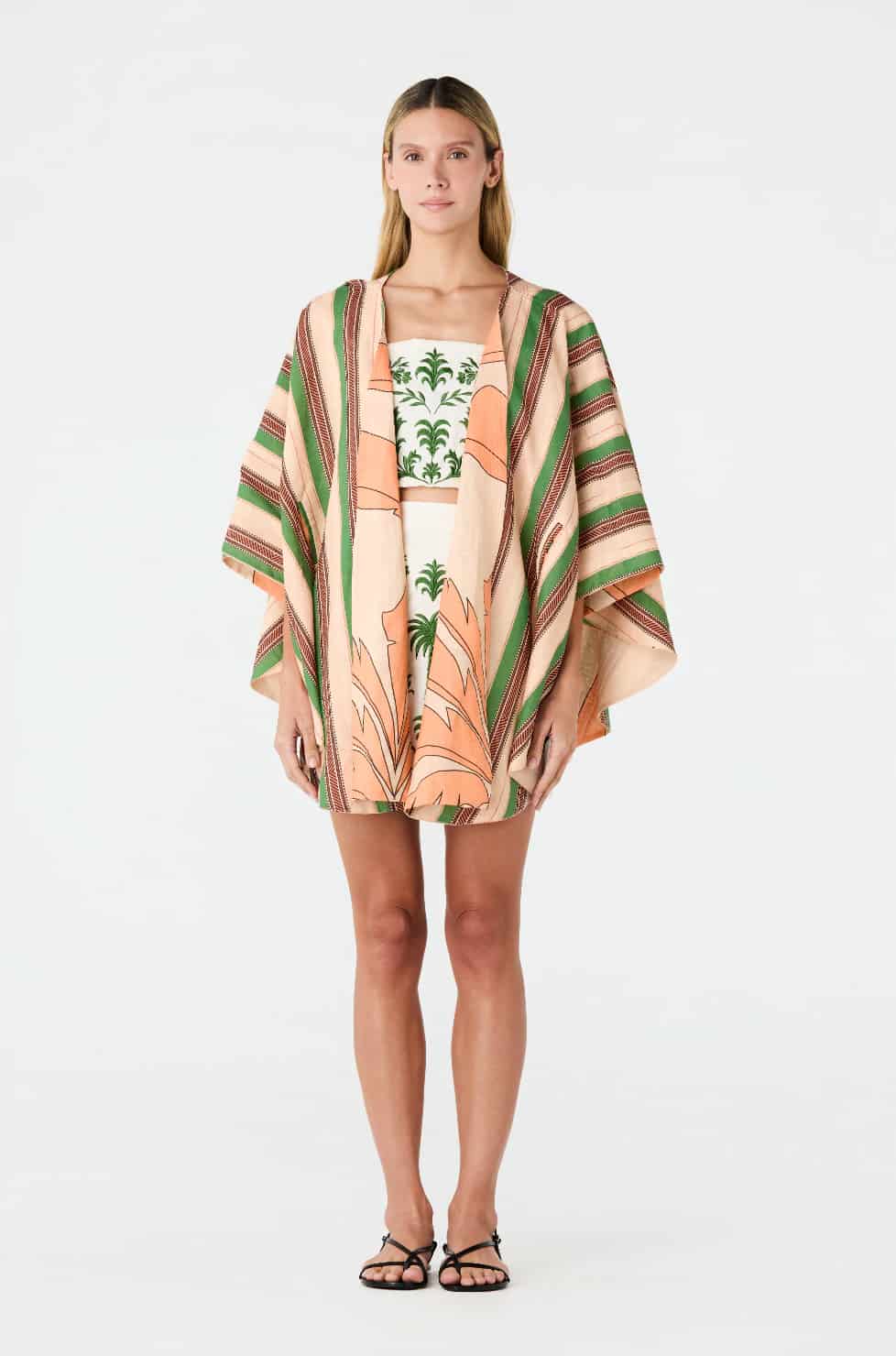 Marimba Embroidered Linen Top / Ivory Green Buganvilias - miniatura 4