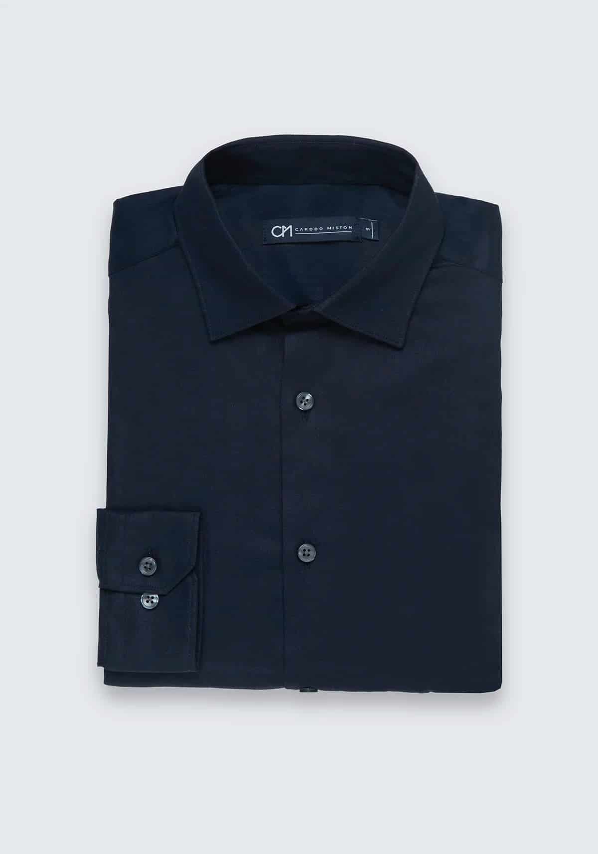 Camisa Dobby Espina de Pescado Algodón Azul Oscuro - miniatura 5