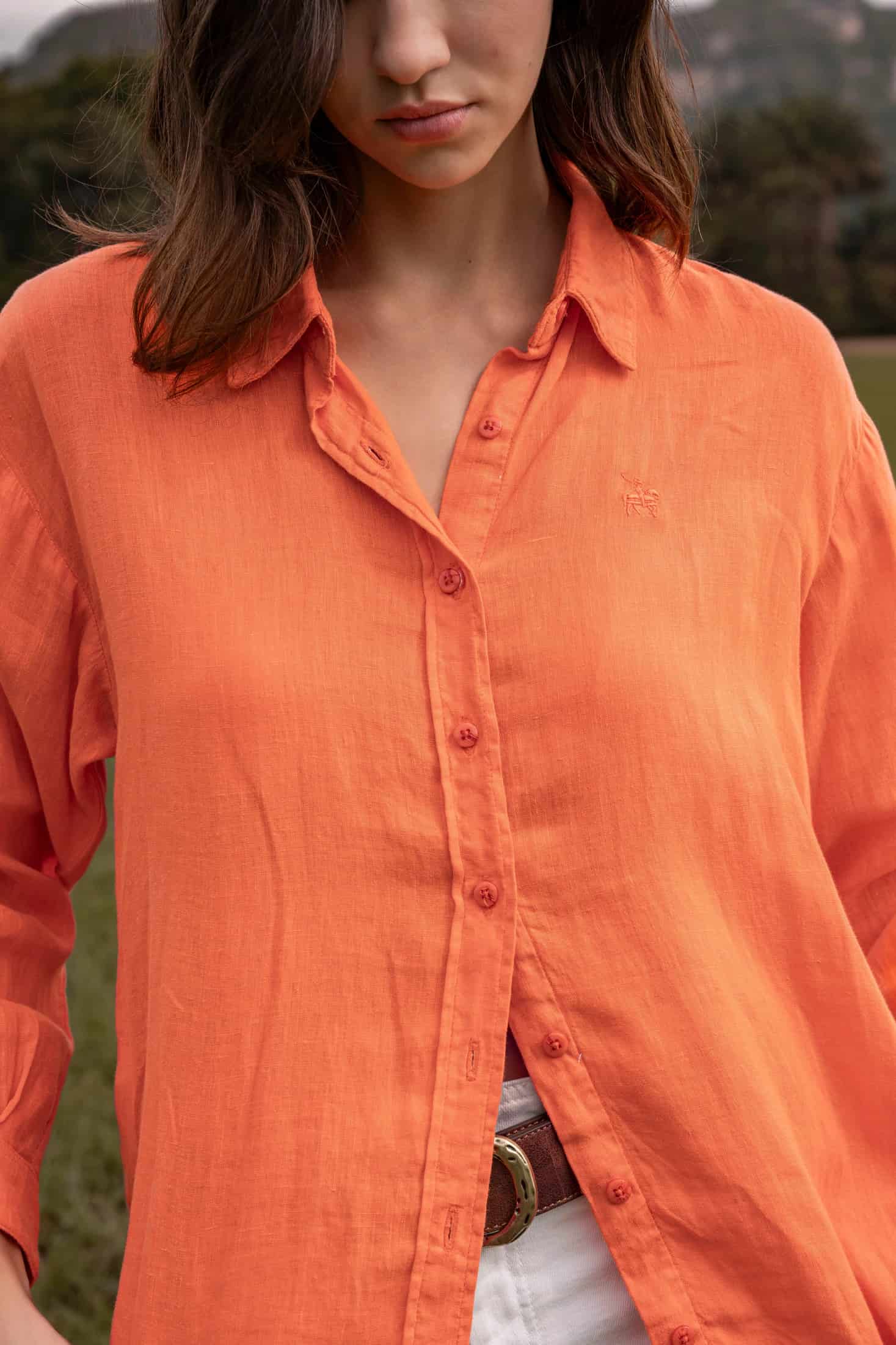 Camisa Lino Mujer Naranja - miniatura 2