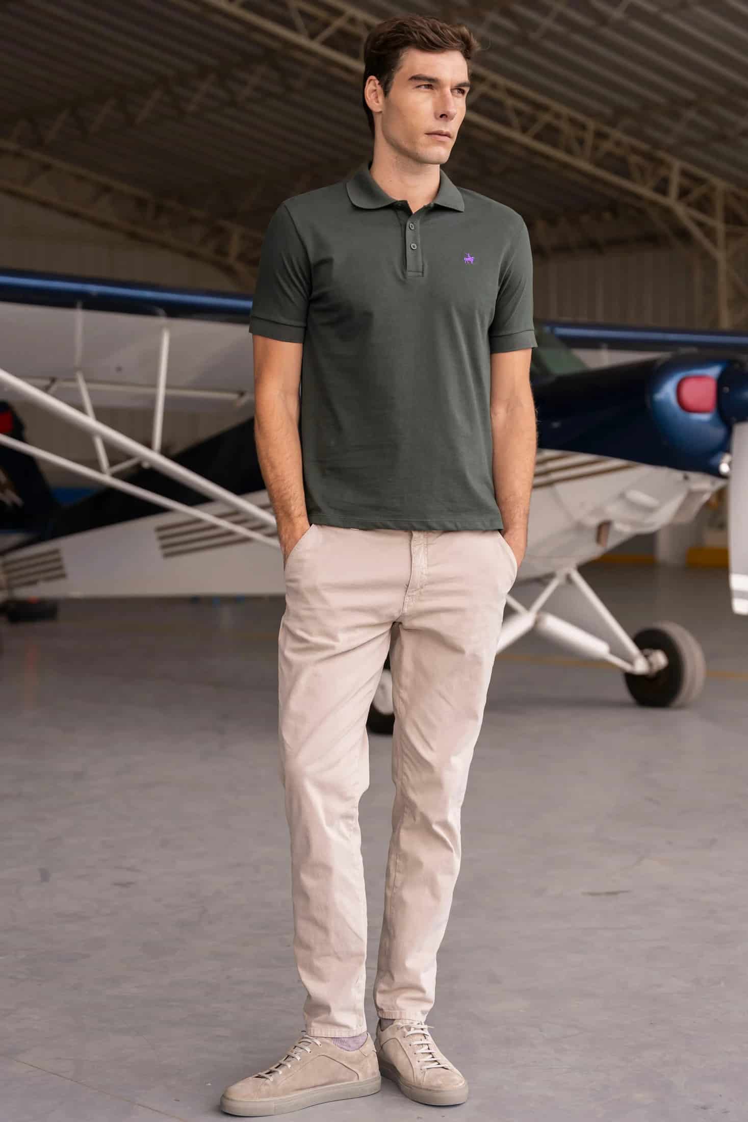 Camiseta Polo Basic Hombre Verde Militar - miniatura 2