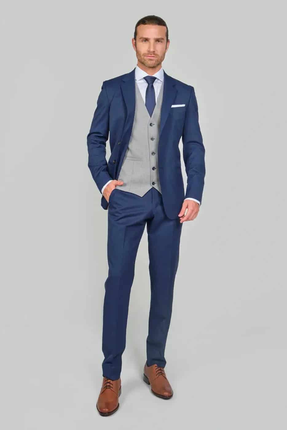 Traje Formal Sobre Medida Paño Tropical Fil &amp; Fil Azul - miniatura 1