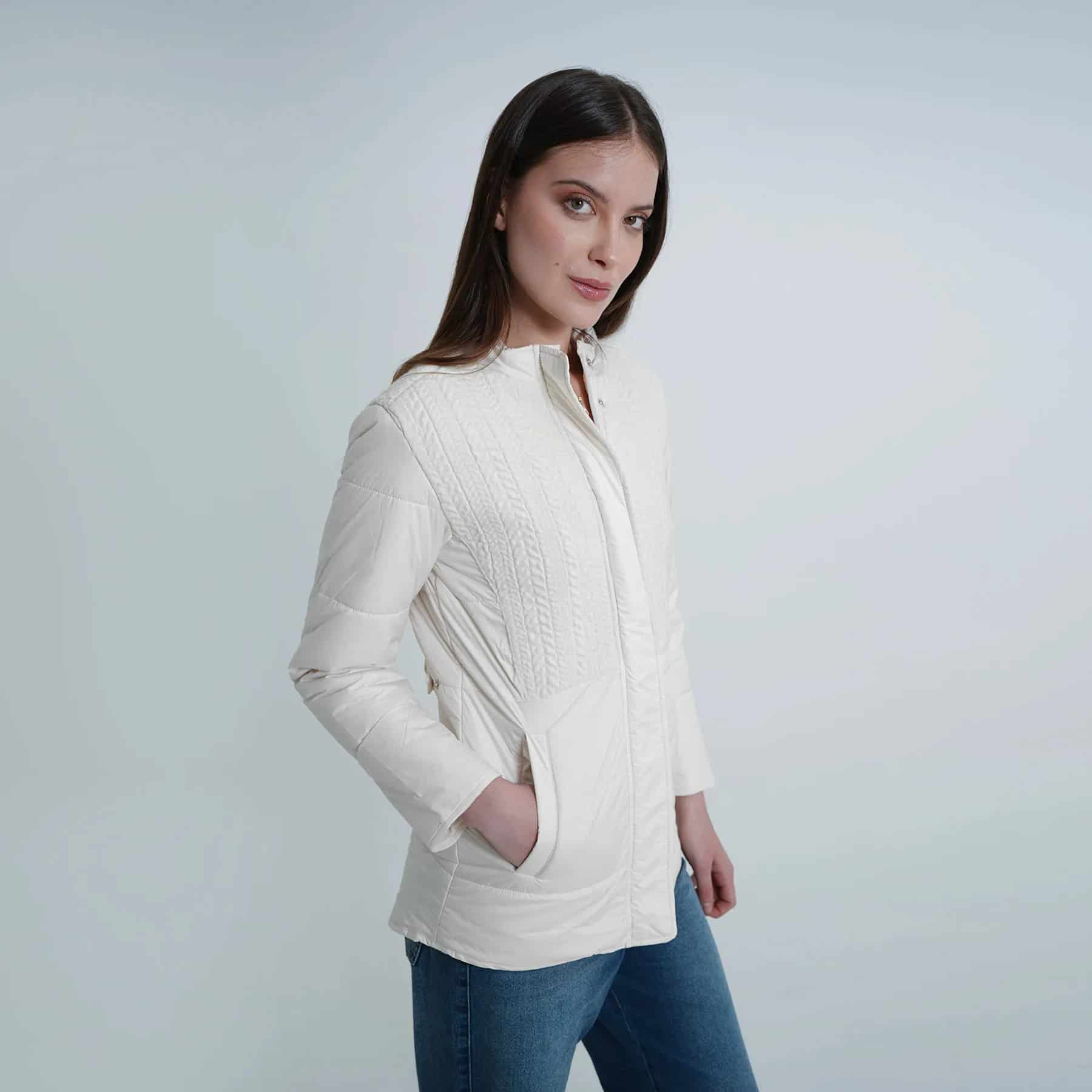 Chaqueta acolchada cuello alto con tejido - miniatura 3