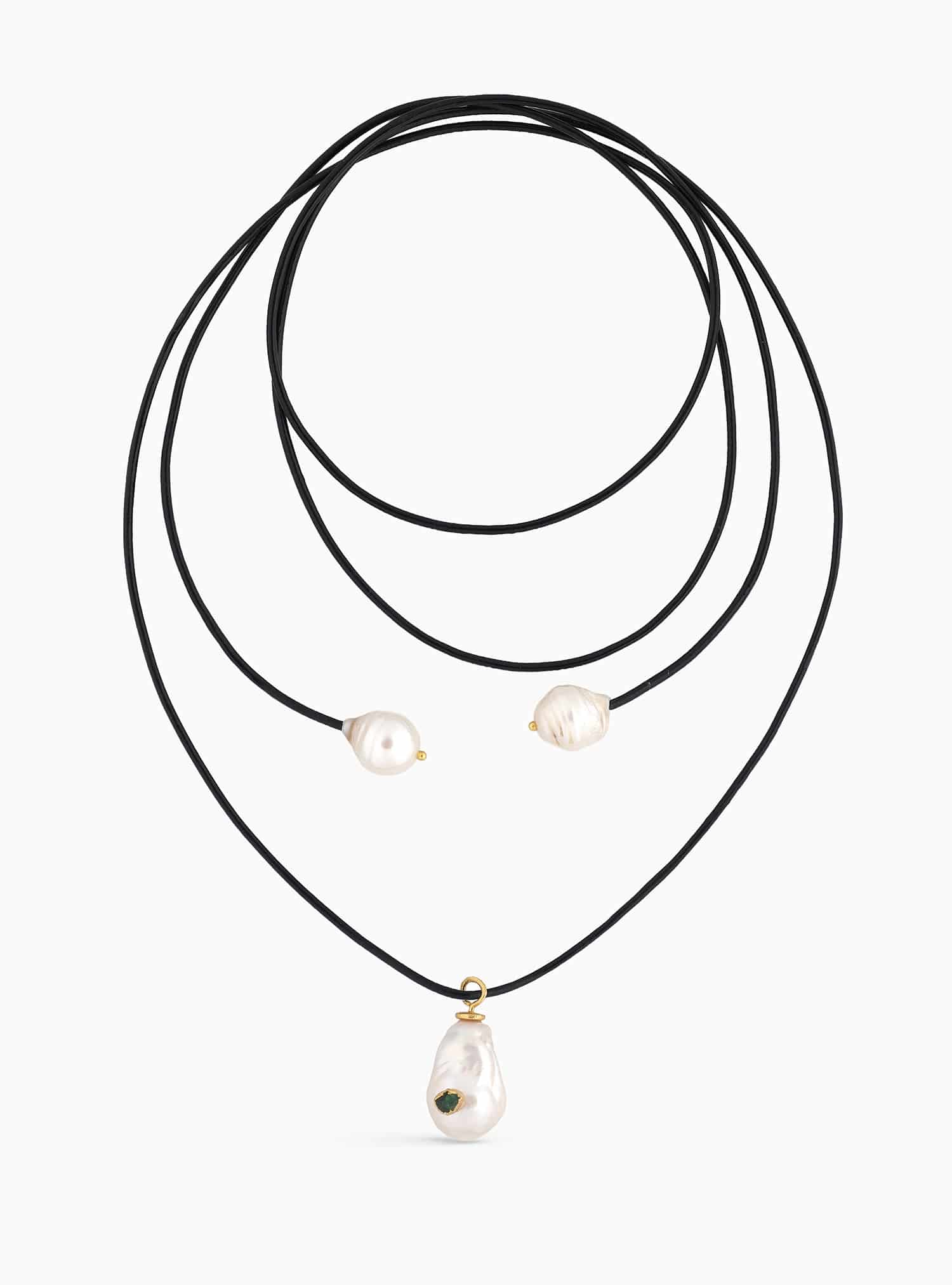 Midnight Emerald Pearl Long Necklace - miniatura 1