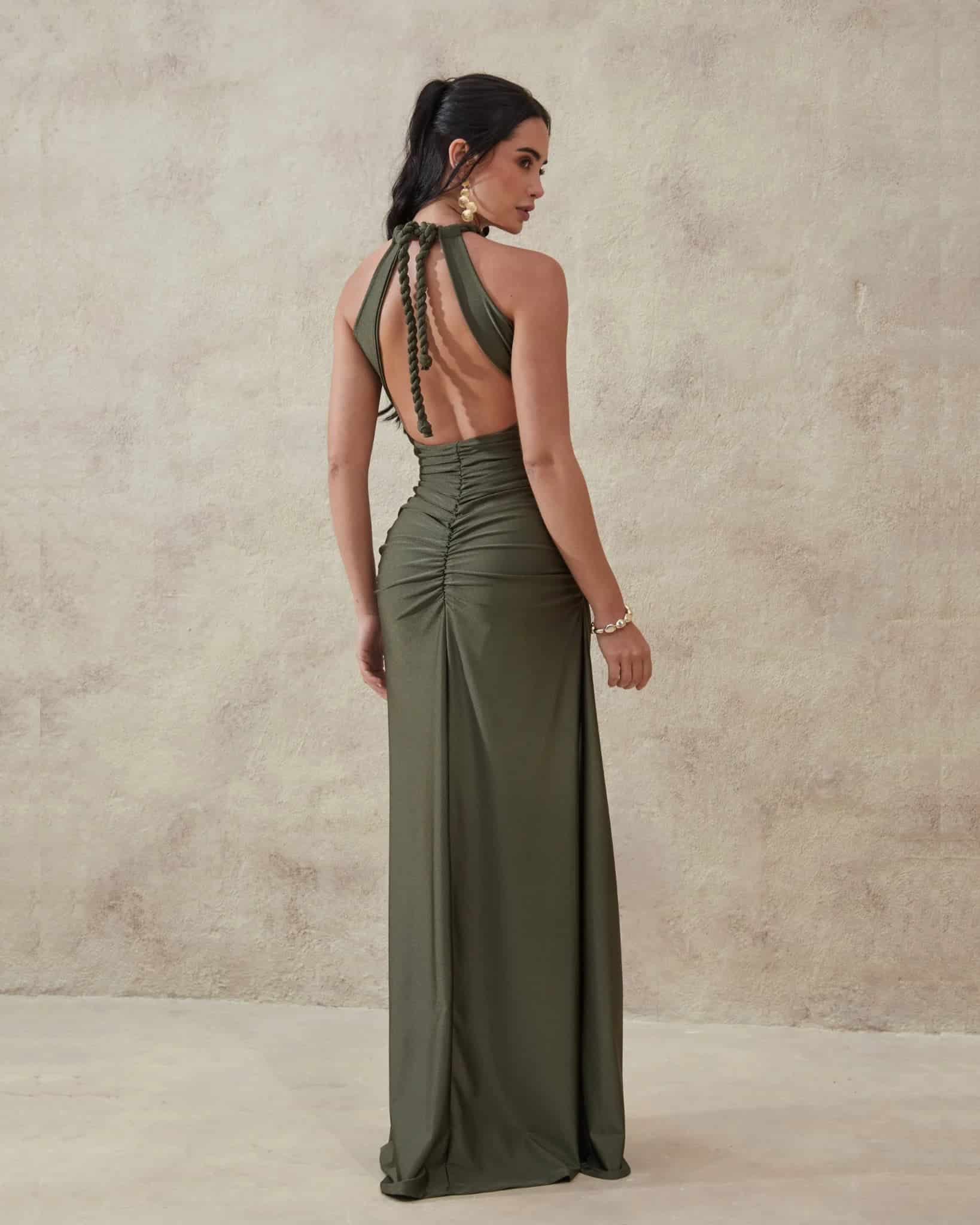 Vestido Halter Drapeado Trenza - miniatura 4
