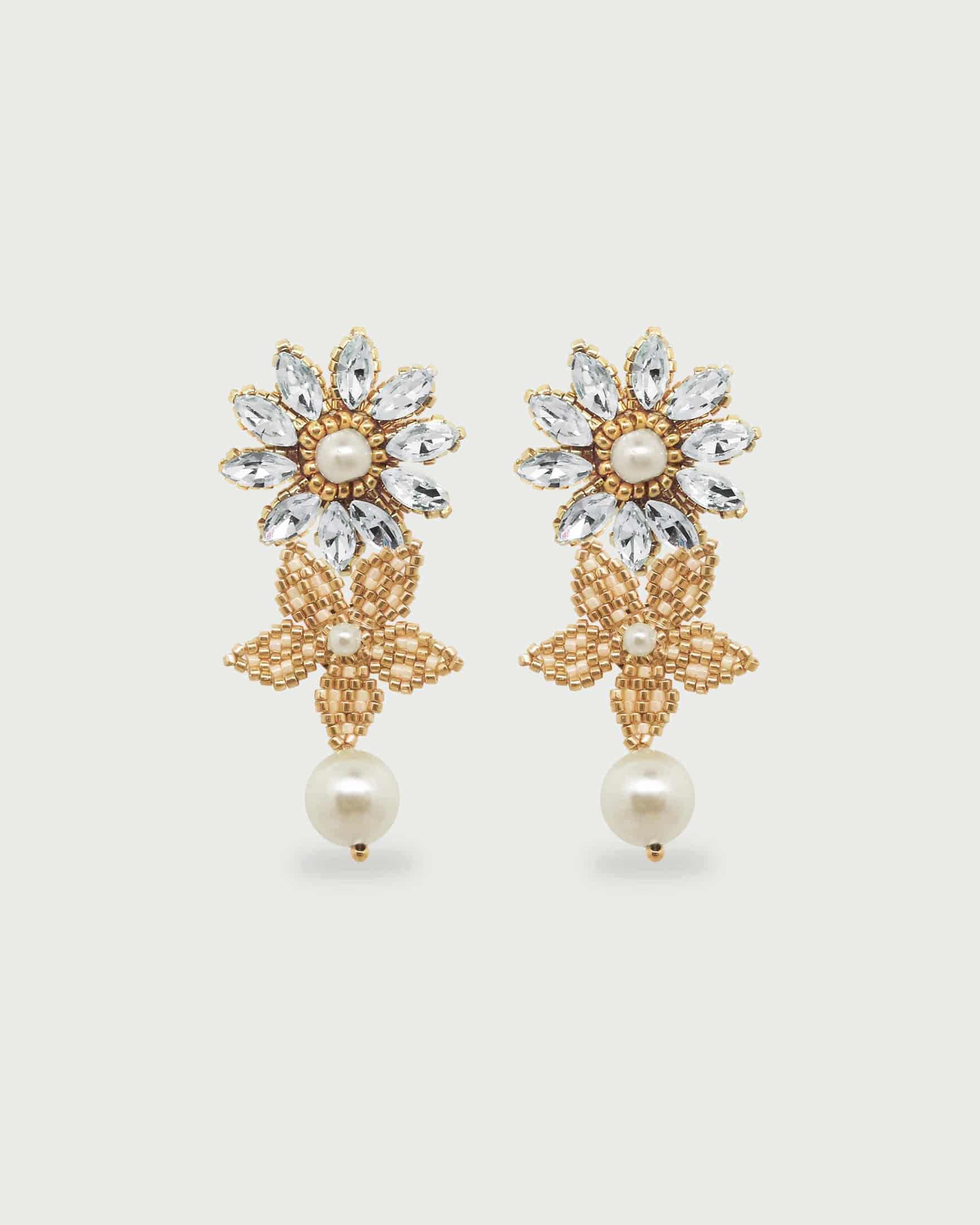 Aretes Dos Flores y Perla Miyuki - miniatura 1