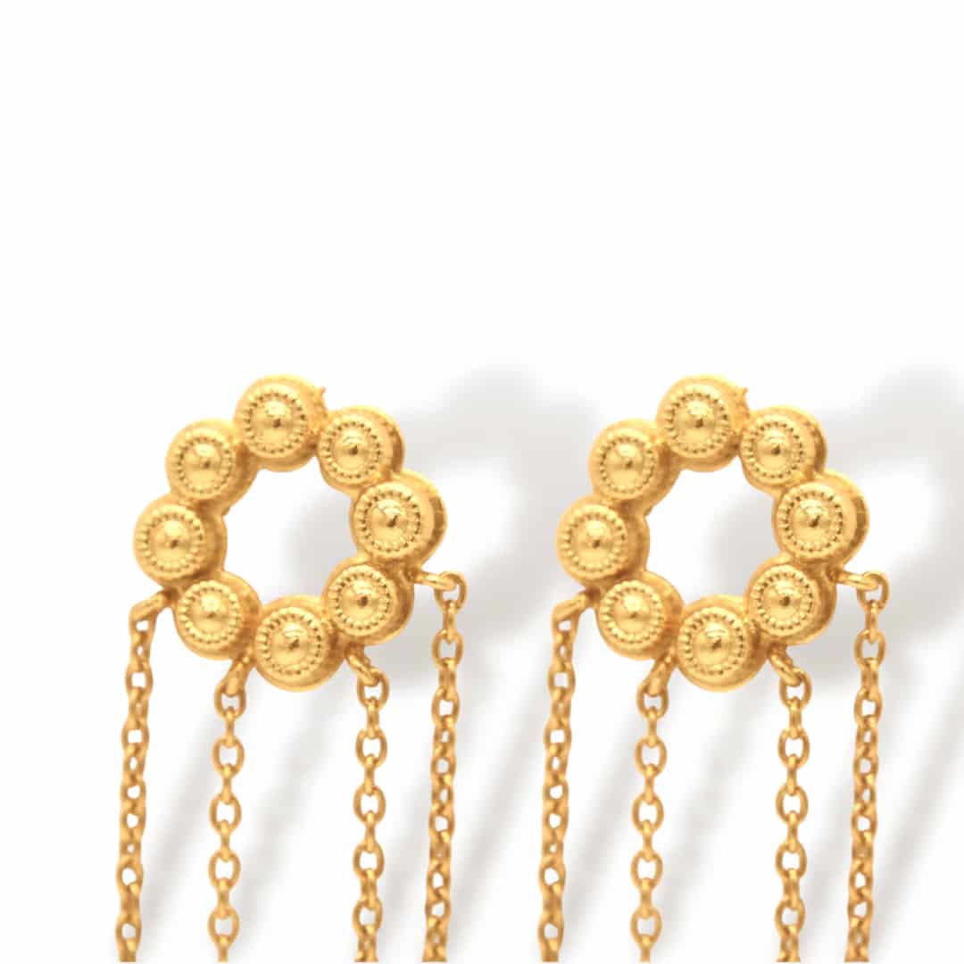 Aretes de coronas circulares con cadenas - miniatura 2