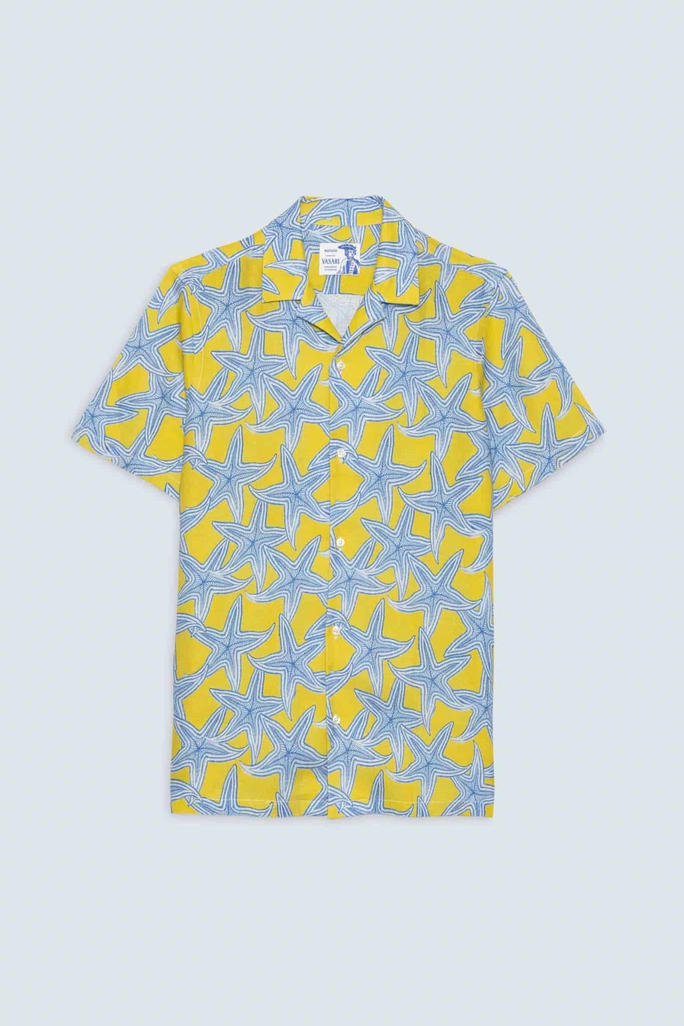 Men's linen shirt yellow intaglio - miniatura 1