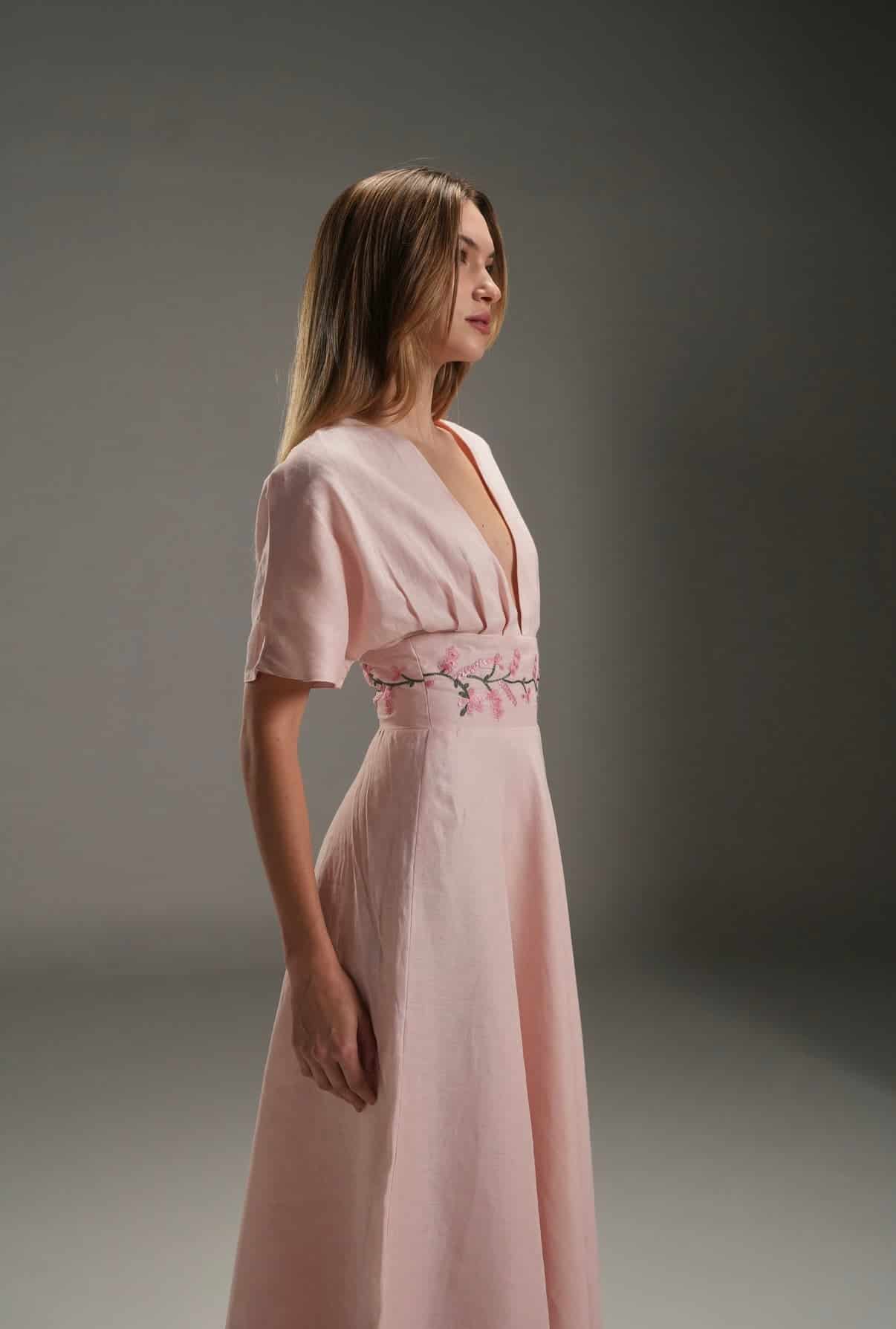PINK LUCY LINEN LONG DRESS - miniatura 1