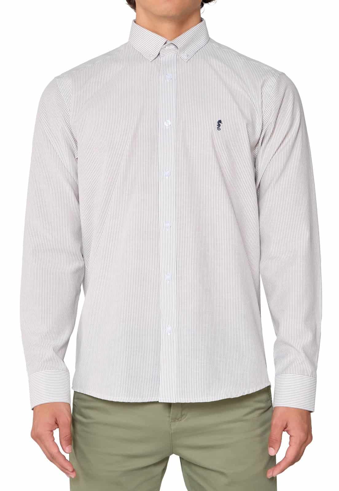 Camisa Manga Larga Oxford Rayas Grises - miniatura 4
