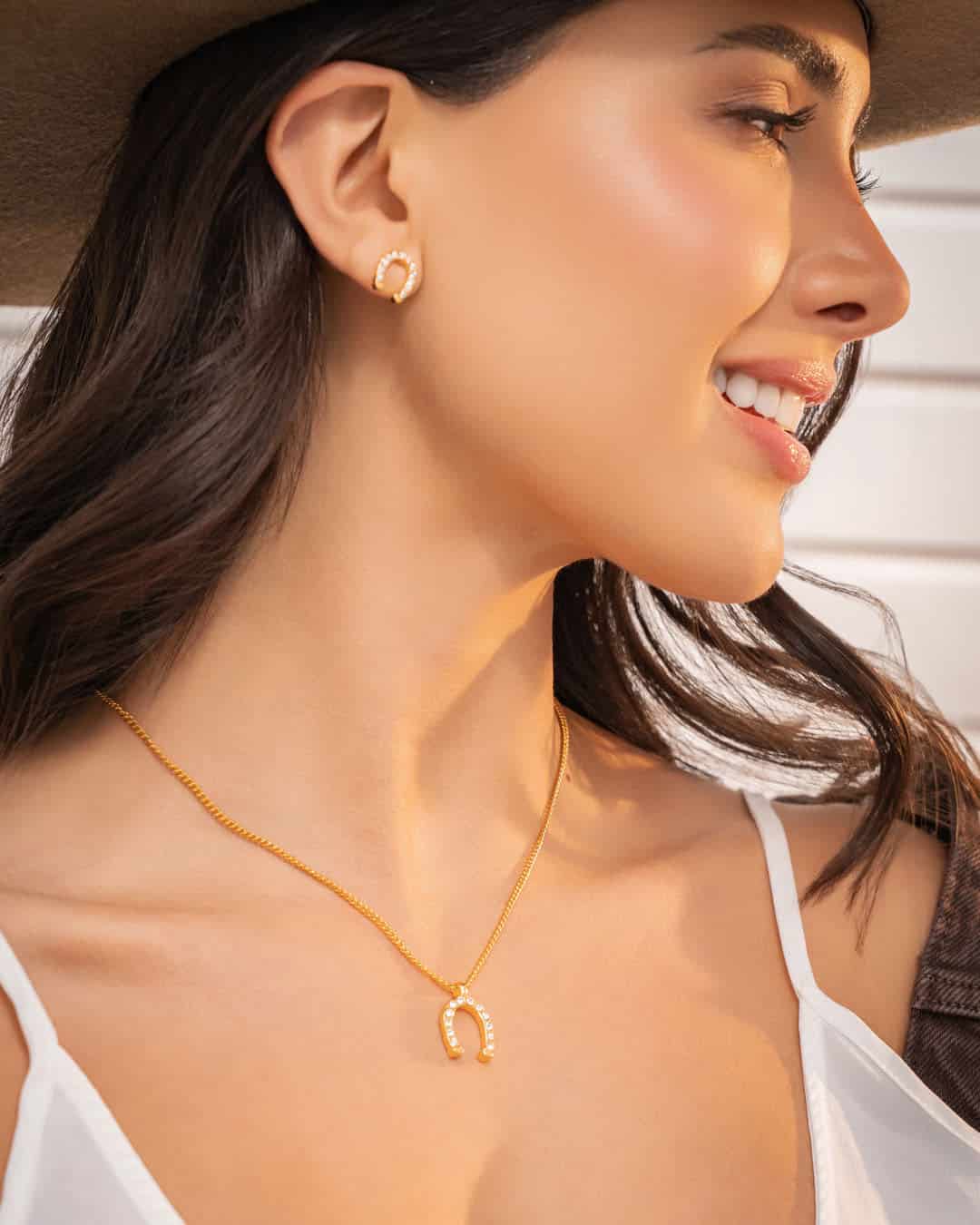 Set Collar + Aretes Herradura Cristales - miniatura 1
