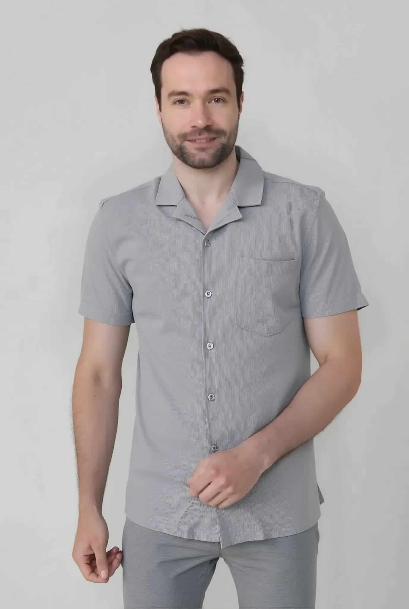 Camisa con textura manga corta para hombre Jon Sonen 087224001 - miniatura 5