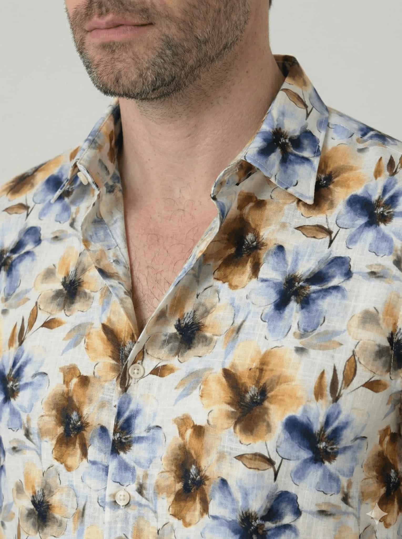 Camisa manga corta en Lino estampado de  flores para hombre Jon Sonen 017225024 - miniatura 2