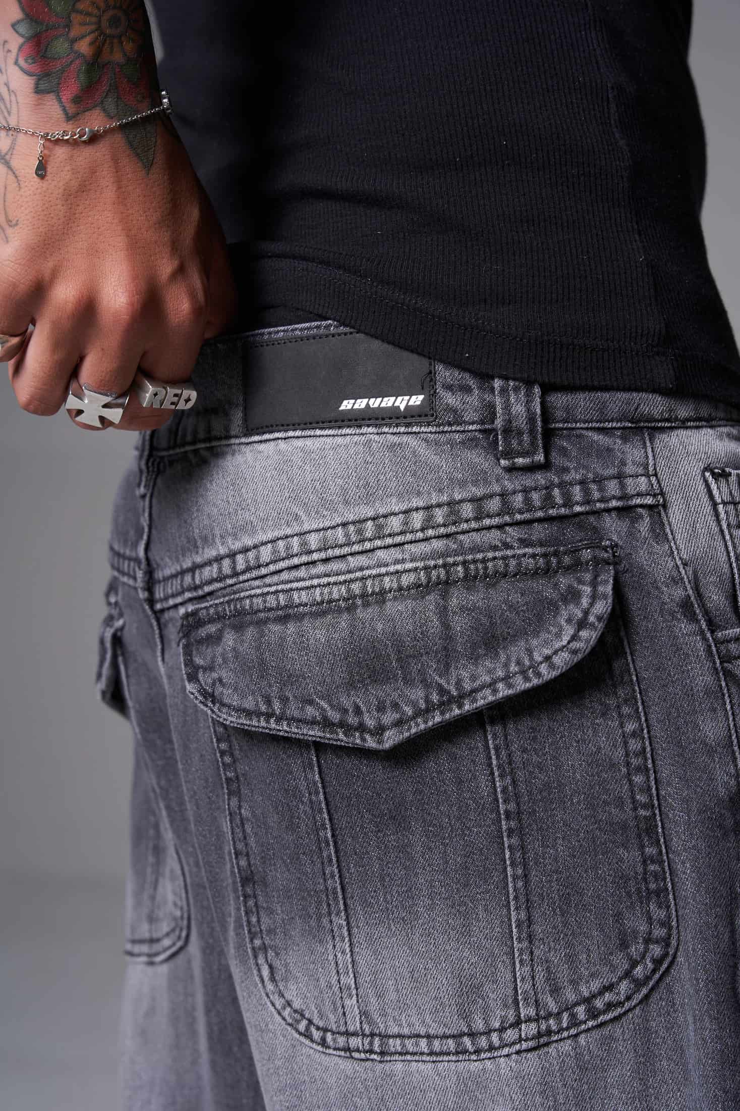 JEANS BAGGY 2 BOLSILLOS  1 CORTE GRIS CLARO - miniatura 4