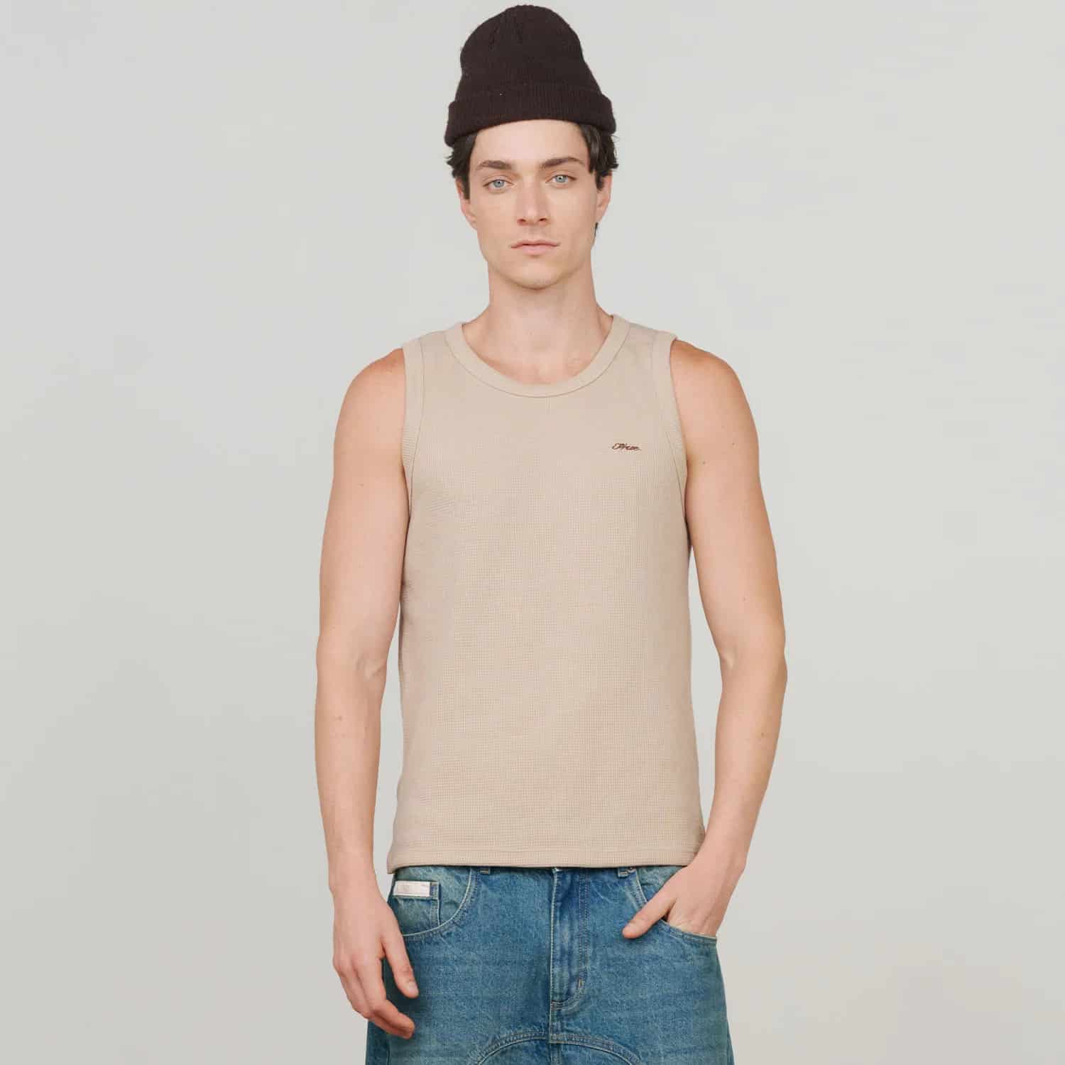 Textured Sleeveless T-Shirt - Sand - miniatura 8