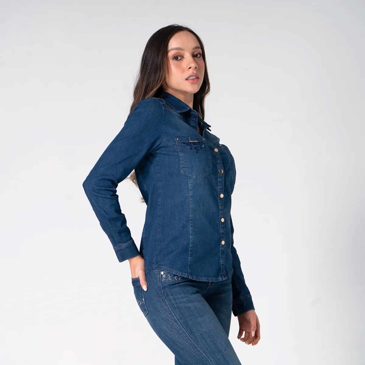 Blusa Denim Slim Cuello Camisero Angela - miniatura 3
