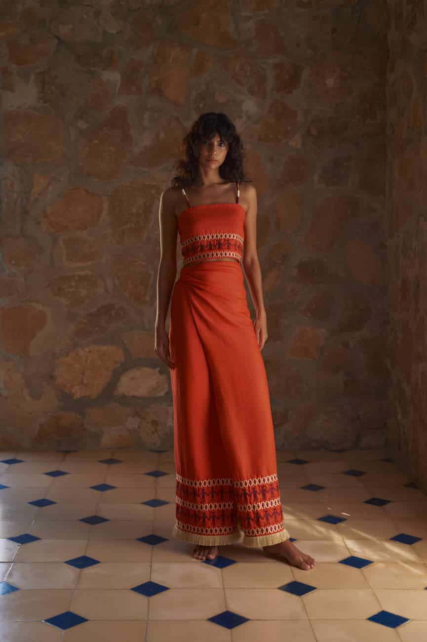 Guainia Linen Top / Red Embroidered - miniatura 2