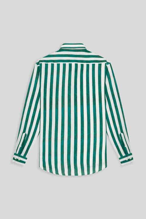 Men's linen shirt green faded striped - miniatura 5