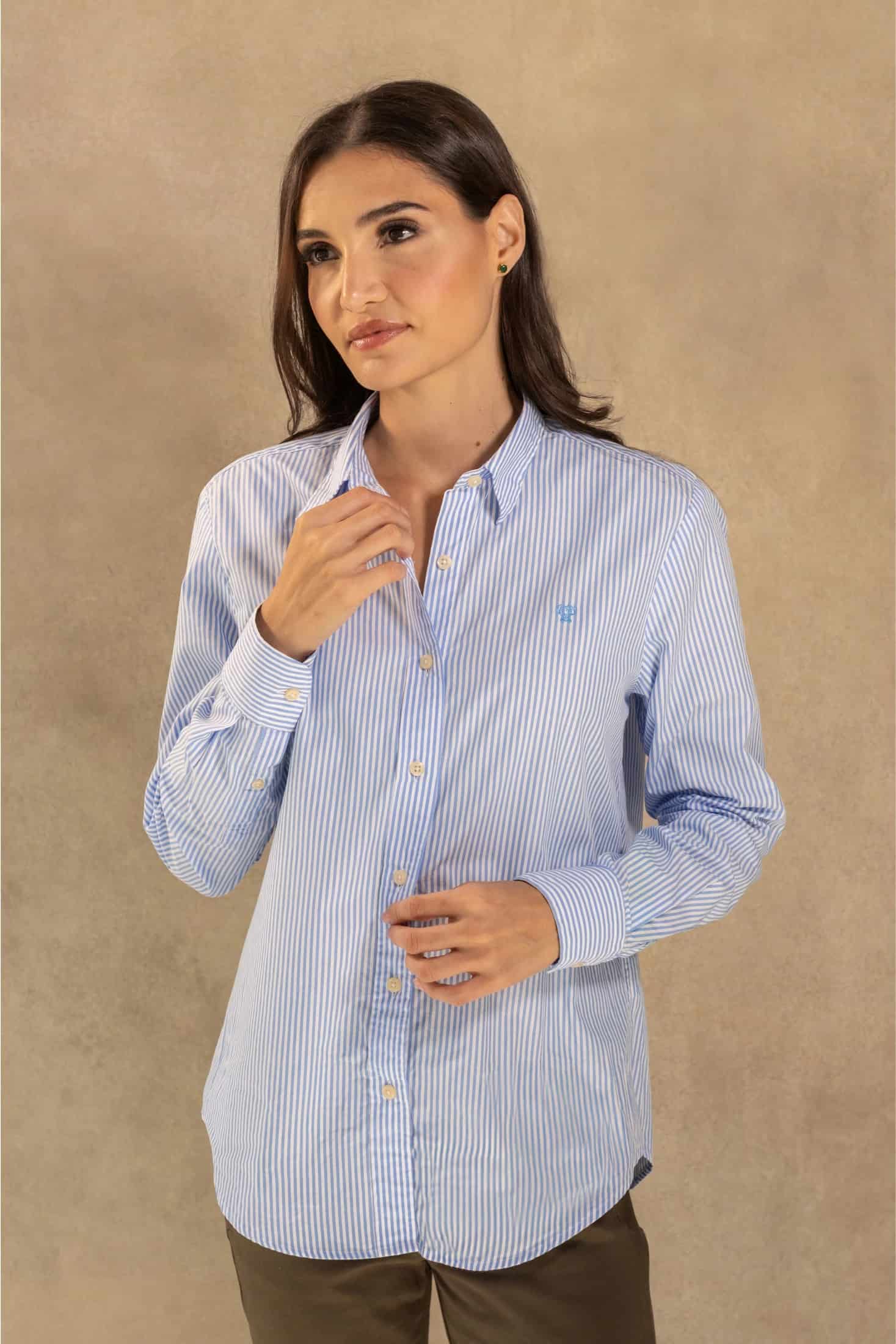 Camisa Antimanchas de Mujer Popelina Rayas Azul Yale - miniatura 1