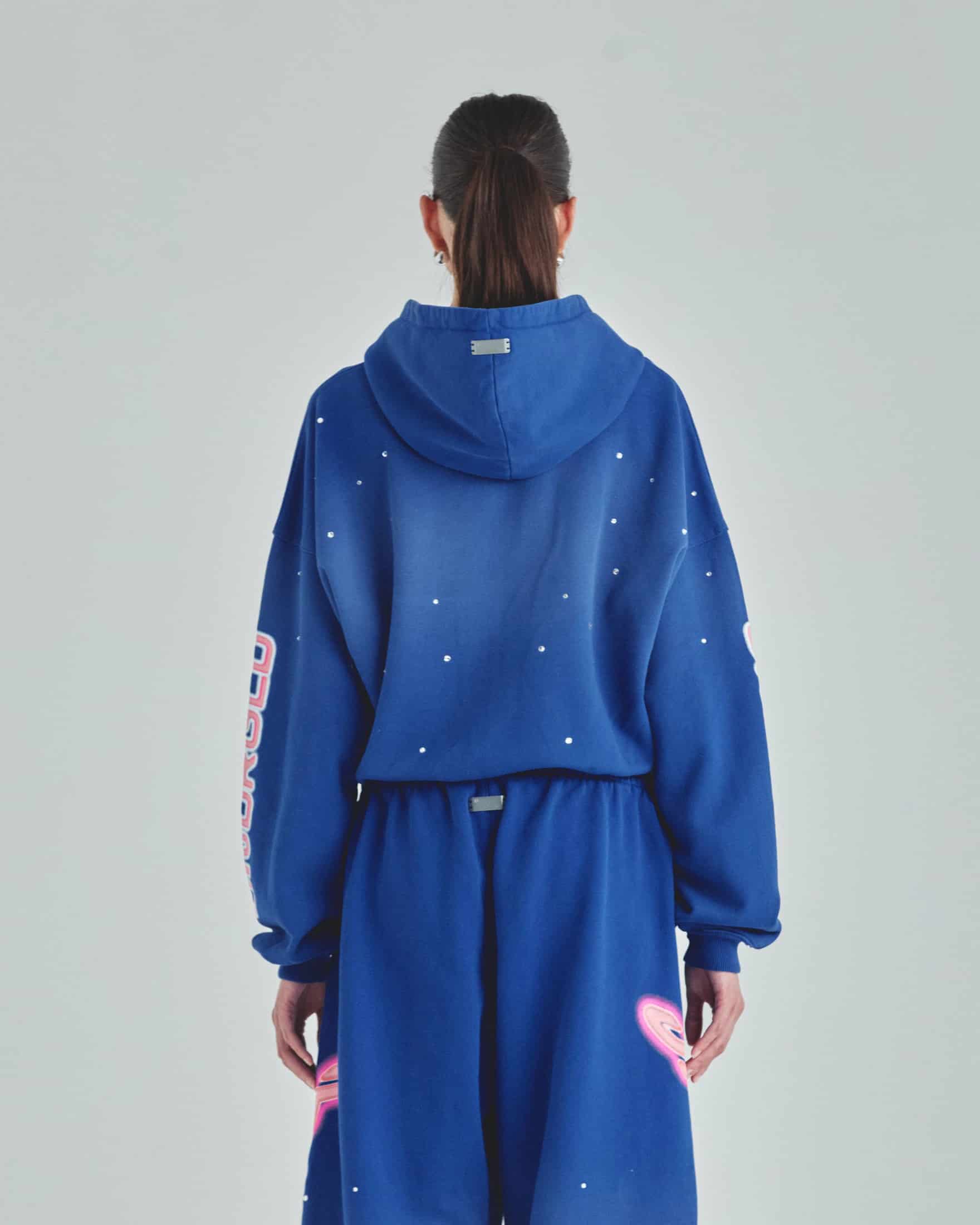 W Act 1 Neon Zip Up Boxy Fit Hoodie Electric Blue - miniatura 7