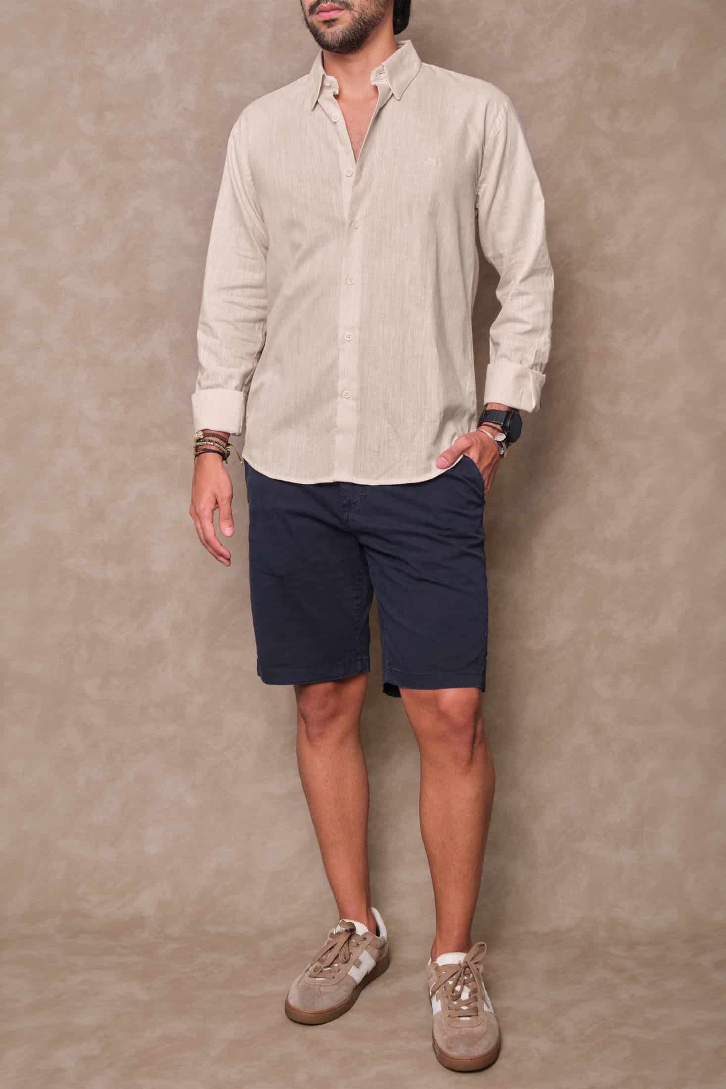 CAMISA LINO BEIGE - miniatura 2