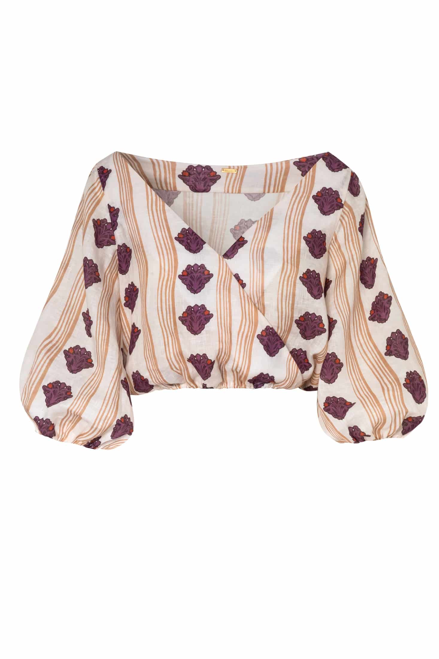 Beatrice Linen Top / White Beige Stripes - miniatura 1