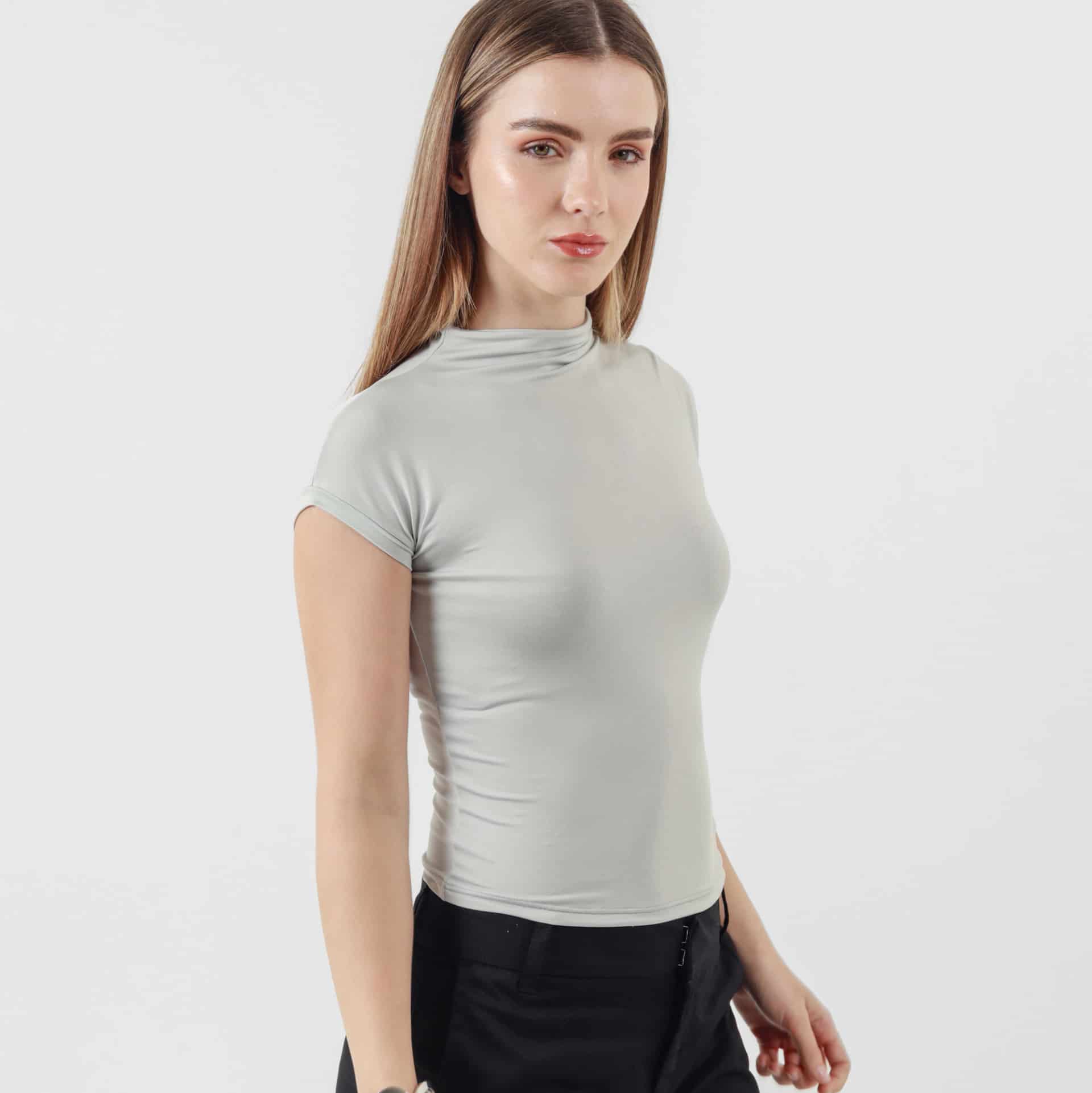Camiseta básica cuello alto manga sisa rodada - miniatura 7