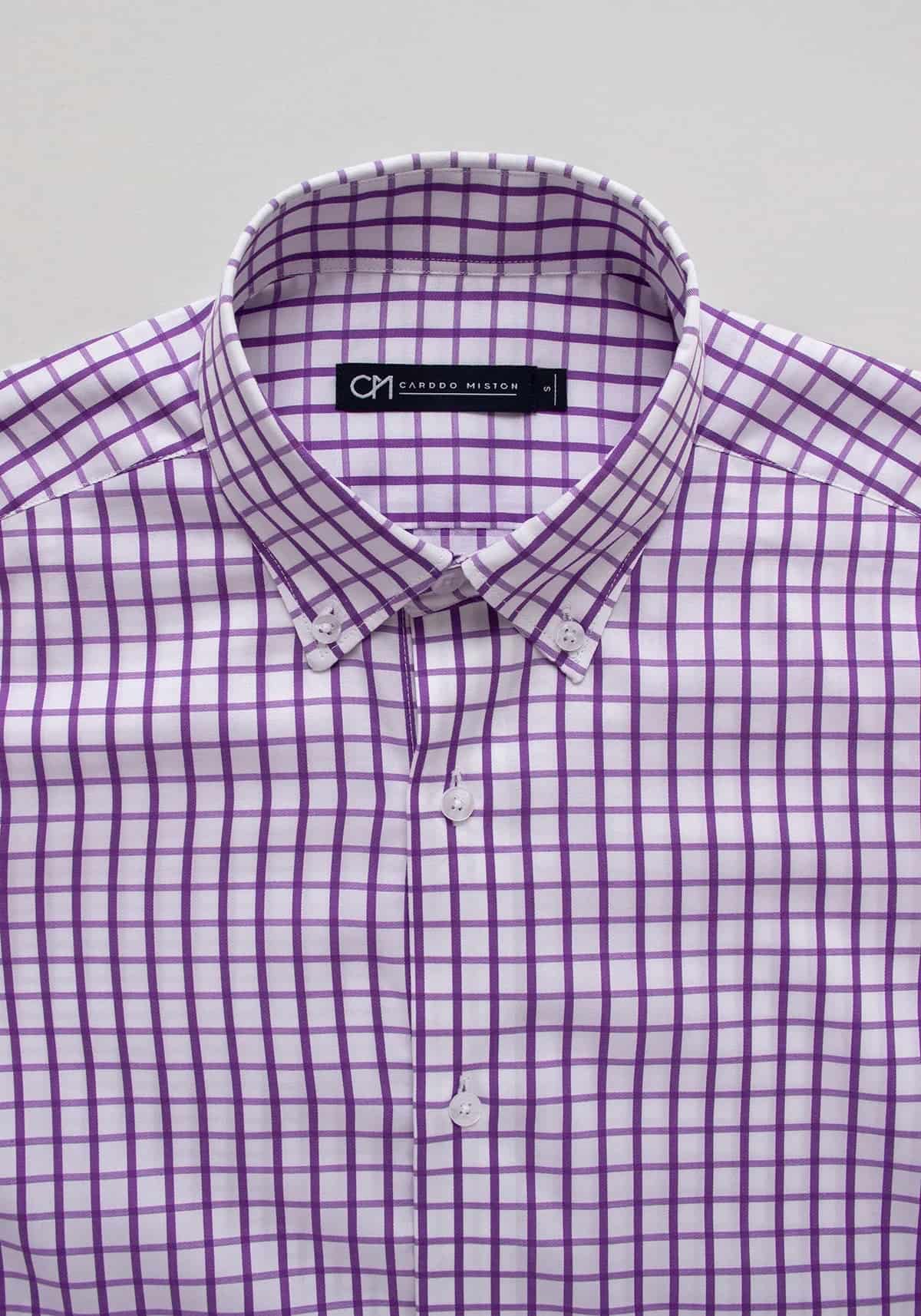 Camisa Sarga Cuadro Ventana Algodón Lila - miniatura 2