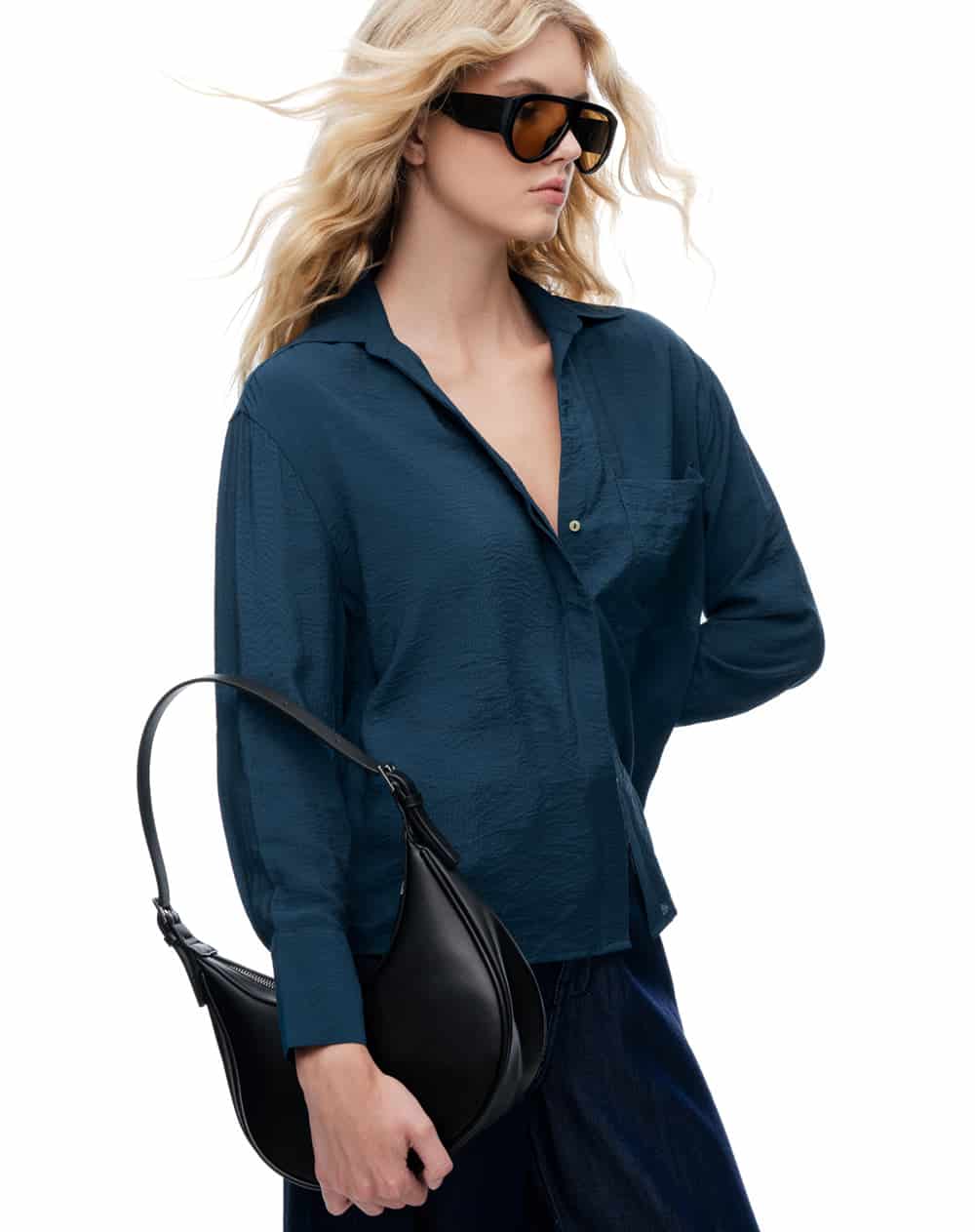 Camisa regular manga larga azul mujer - miniatura 1