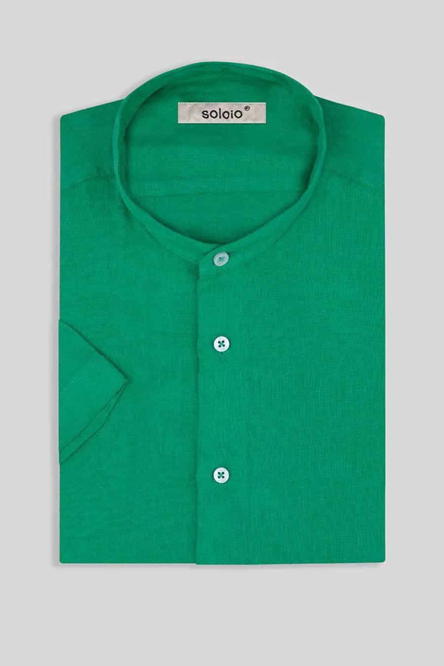 men’s linen shirt mao green basic - miniatura 7