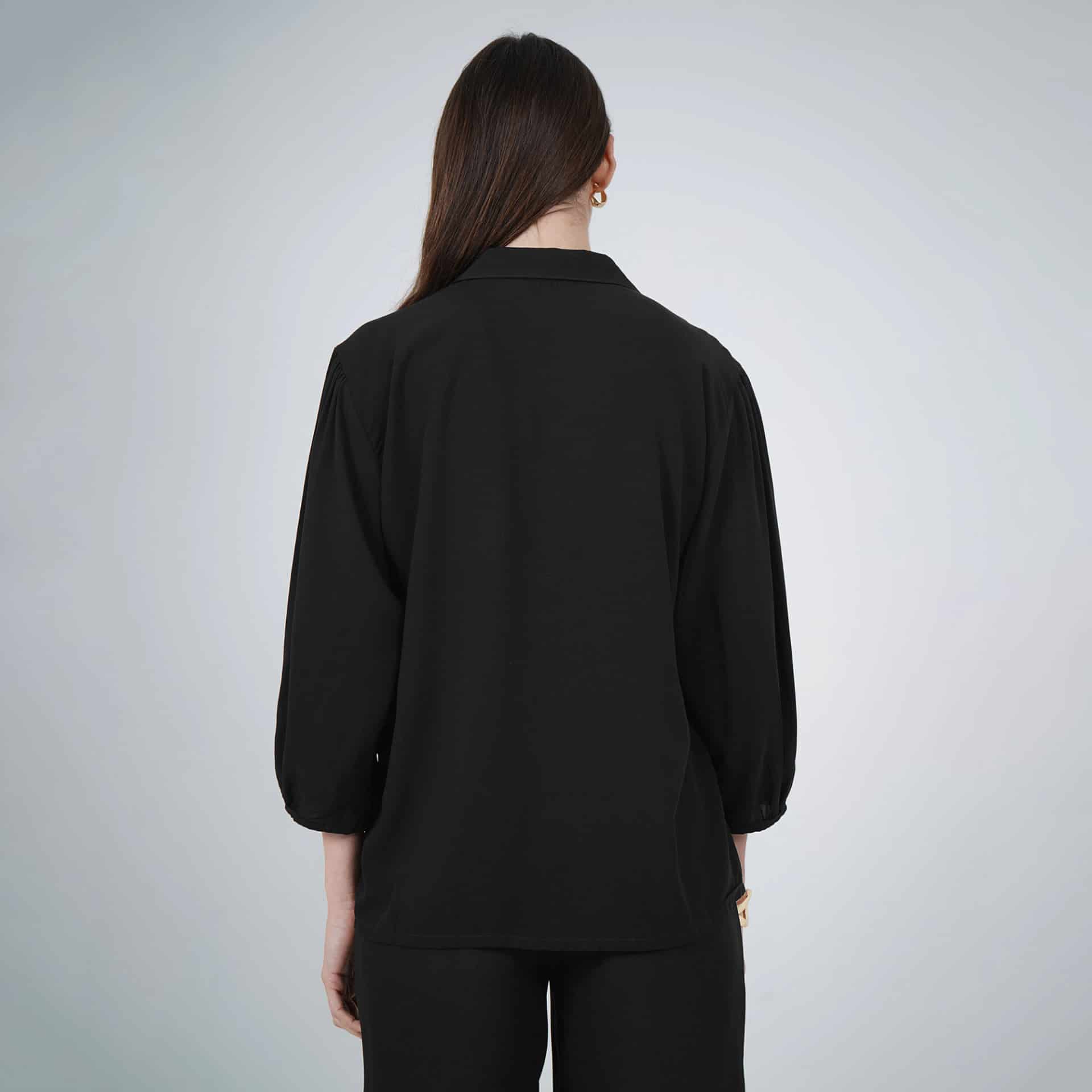 Blusa cuello camisero manga 3/4 con flecos - miniatura 2