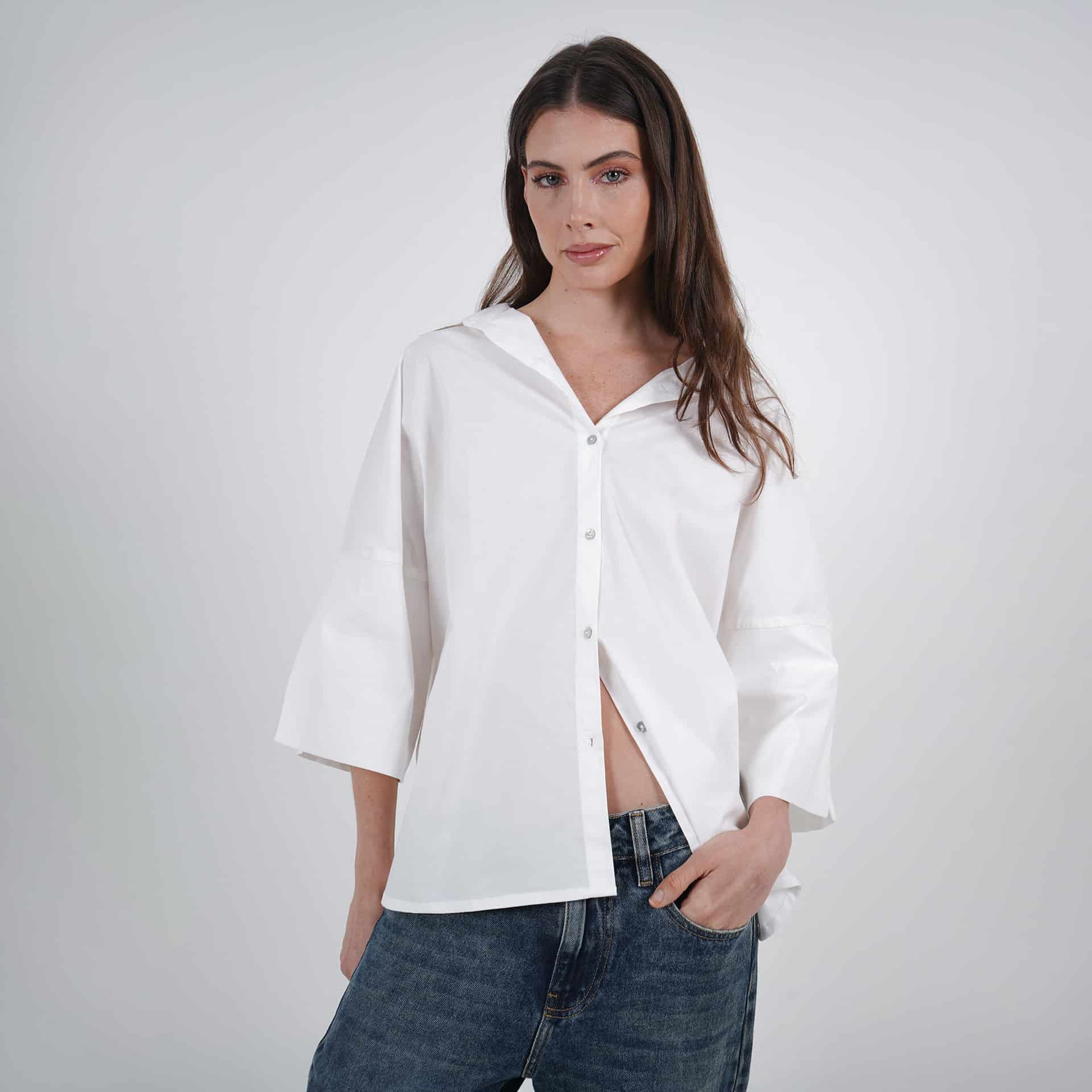 Blusa oversize abierta cuello camisero manga 3/4 - miniatura 1