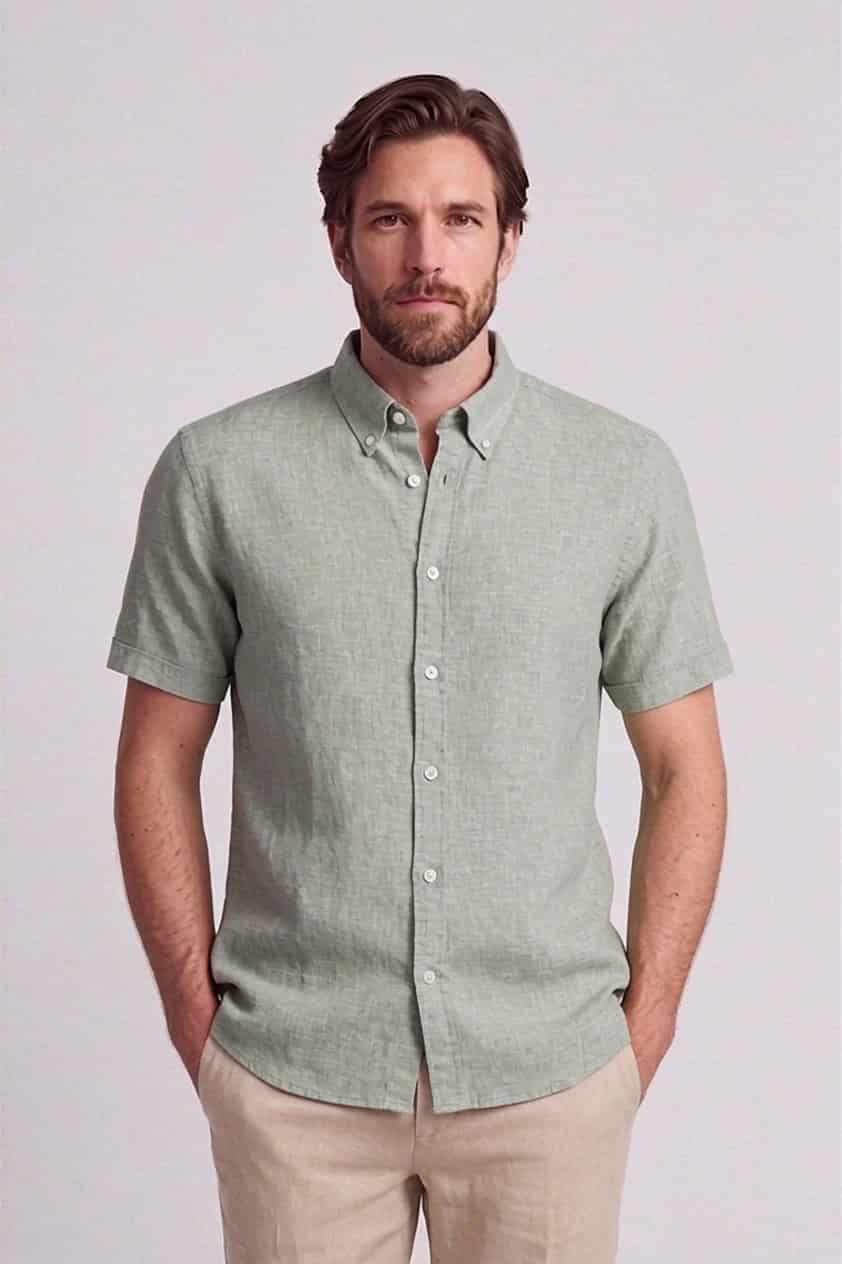 Camisa en lino y algodón manga corta para hombre Jon Sonen 017225037 - miniatura 4