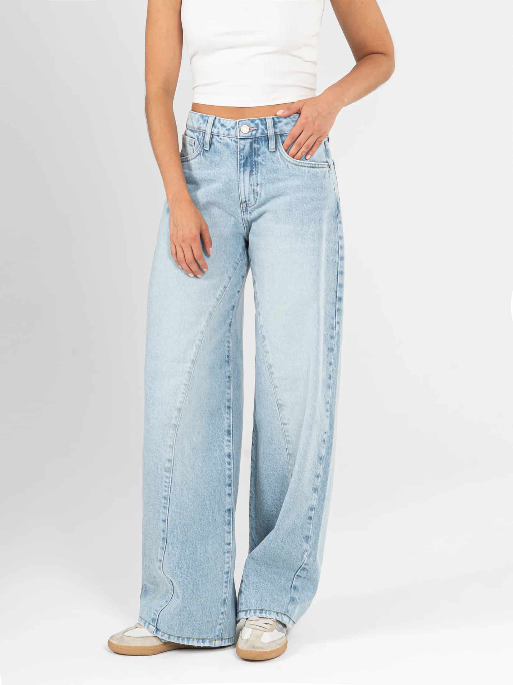 Ref: 066521 Jean wide leg, rígido, tiro alto, con cortes, tono azul claro - miniatura 1