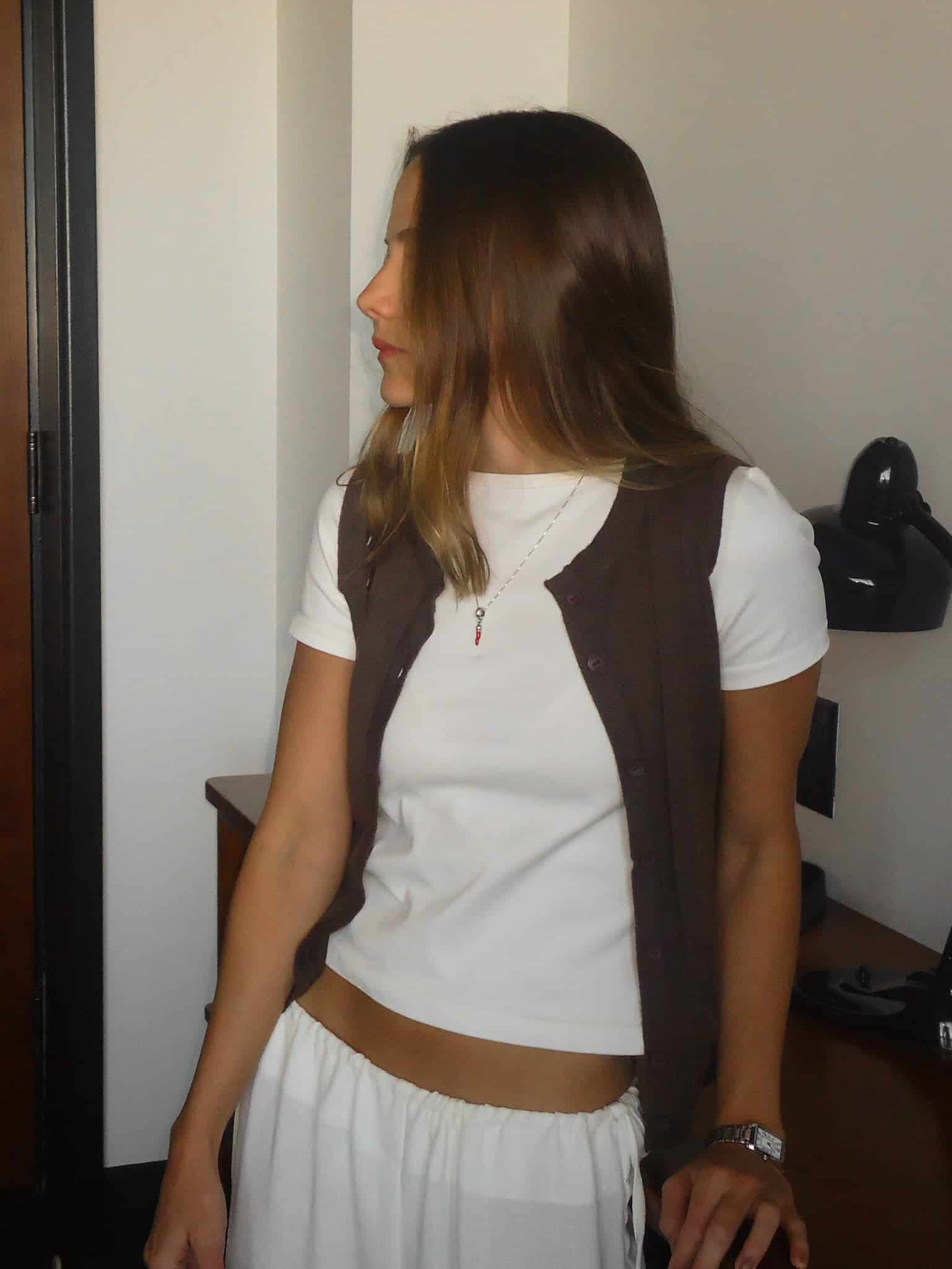 CLASSIC BUTTON KNIT VEST - BROWN - miniatura 7