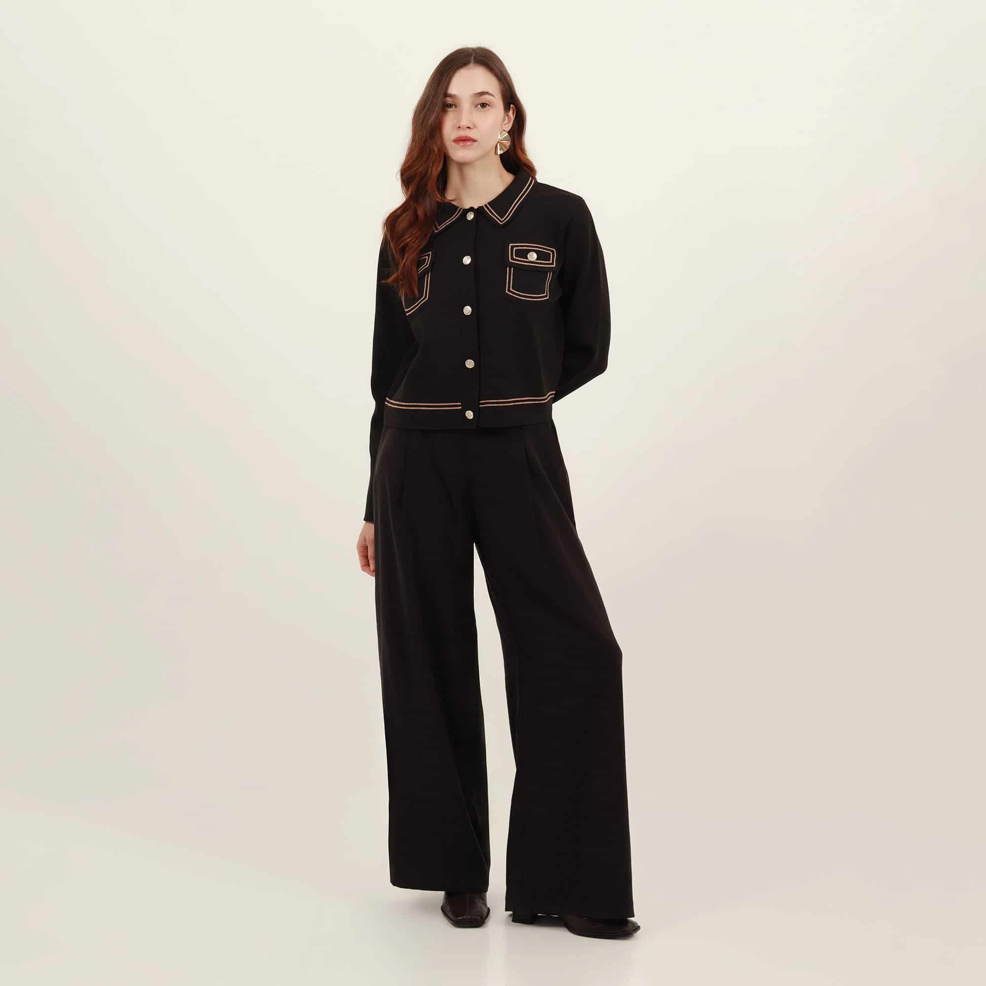 Chaqueta cardigan tejida cuello solapa manga larga - miniatura 1