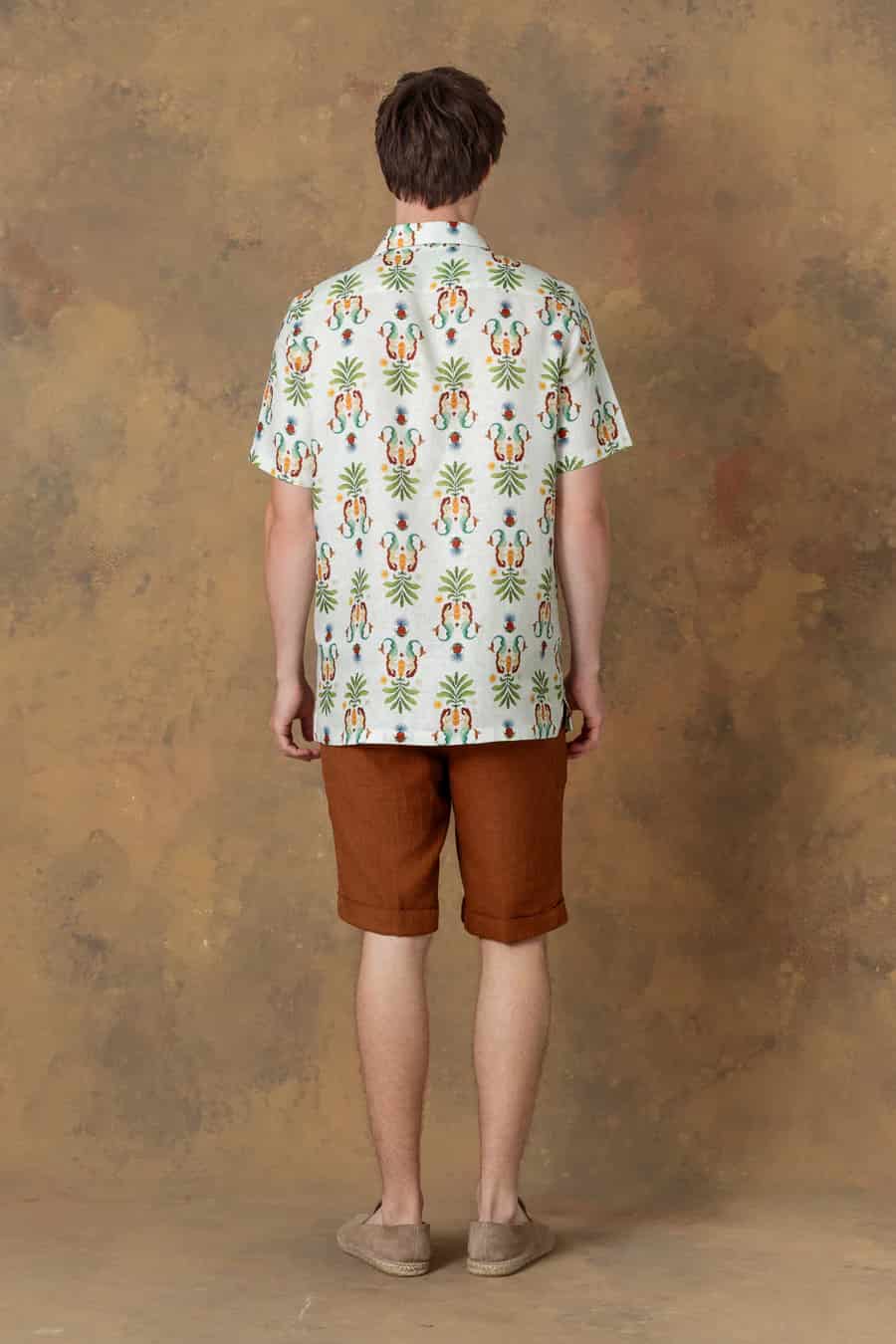 Men's linen shirt bowling marea light green - miniatura 6