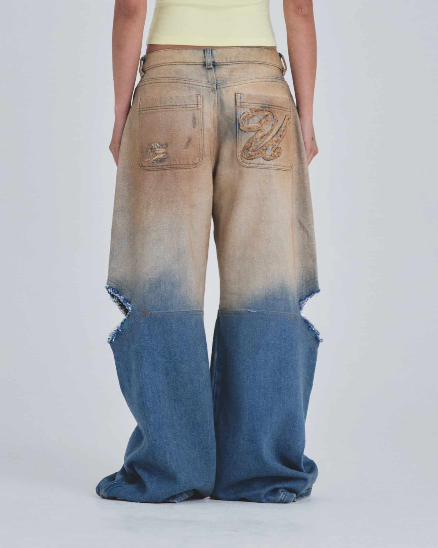 W Holy State Split Knee Wide Jeans Sand Blue - miniatura 7