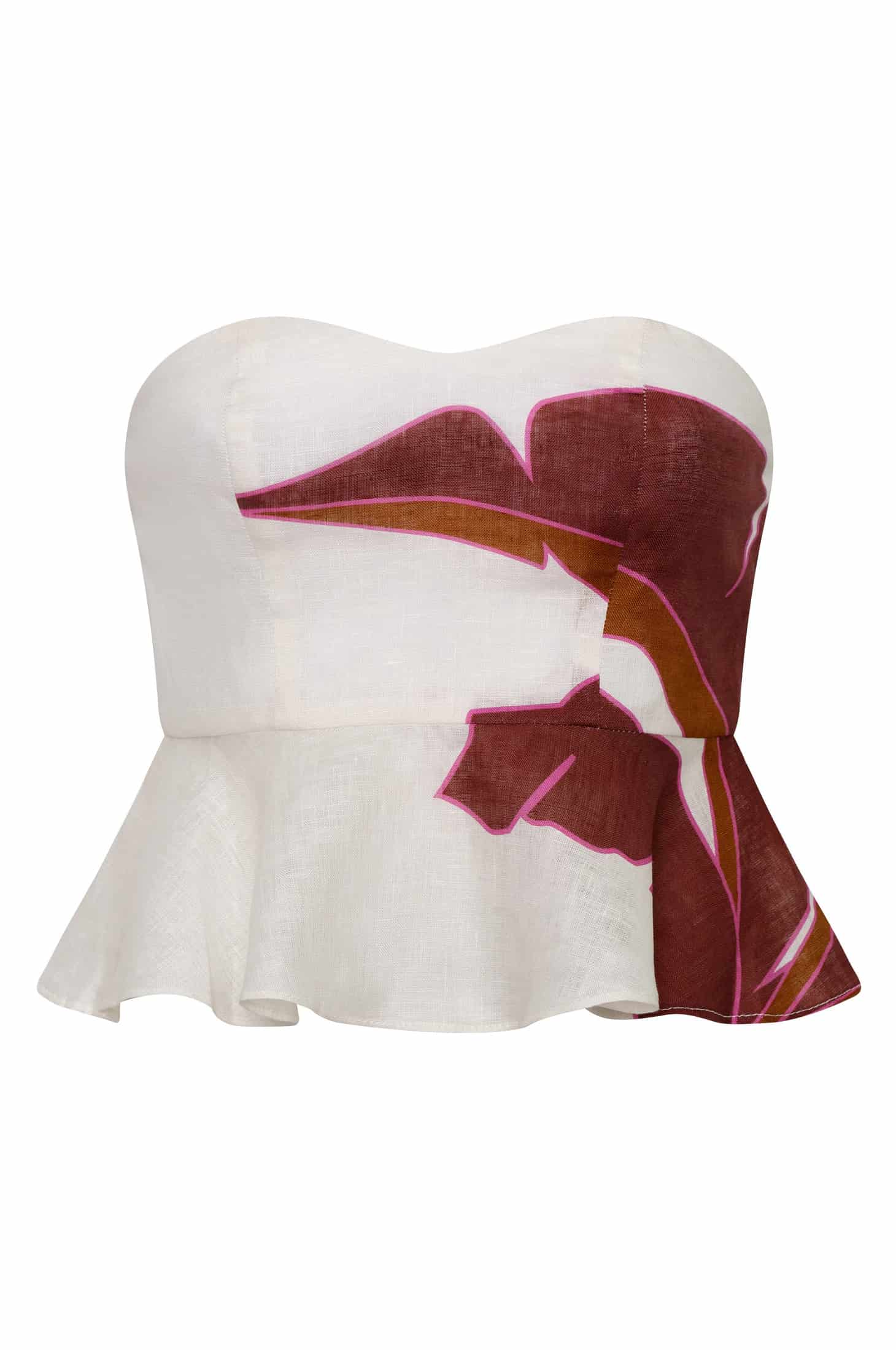 Peplum Linen Top / Fuchsia Palms - miniatura 1