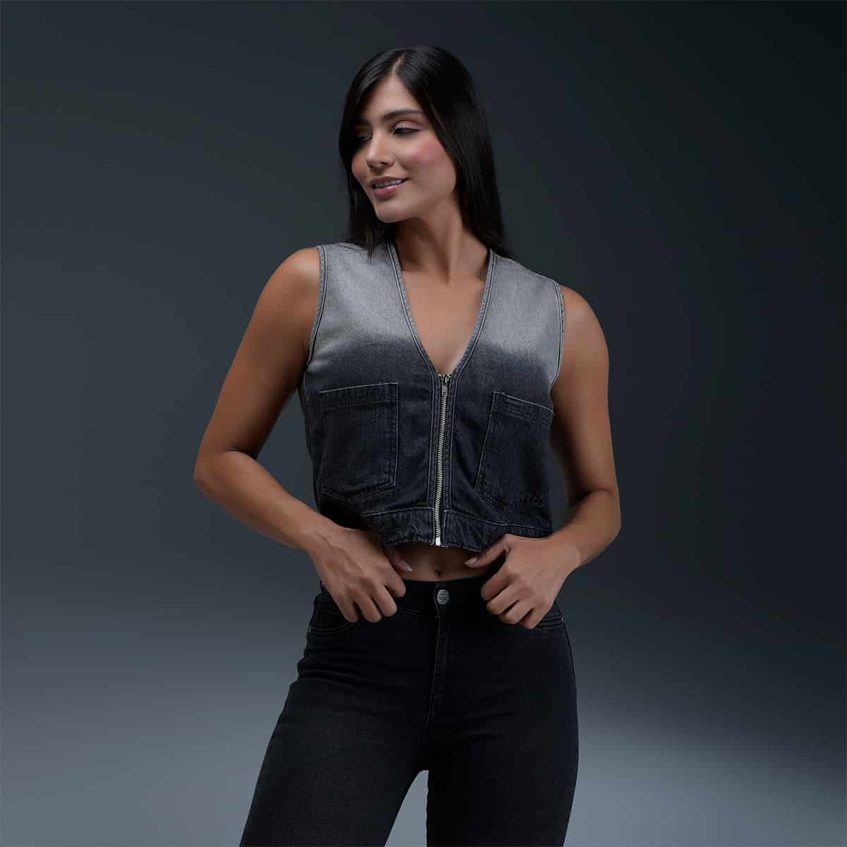 Chaleco Denim Gris Mujer - miniatura 1