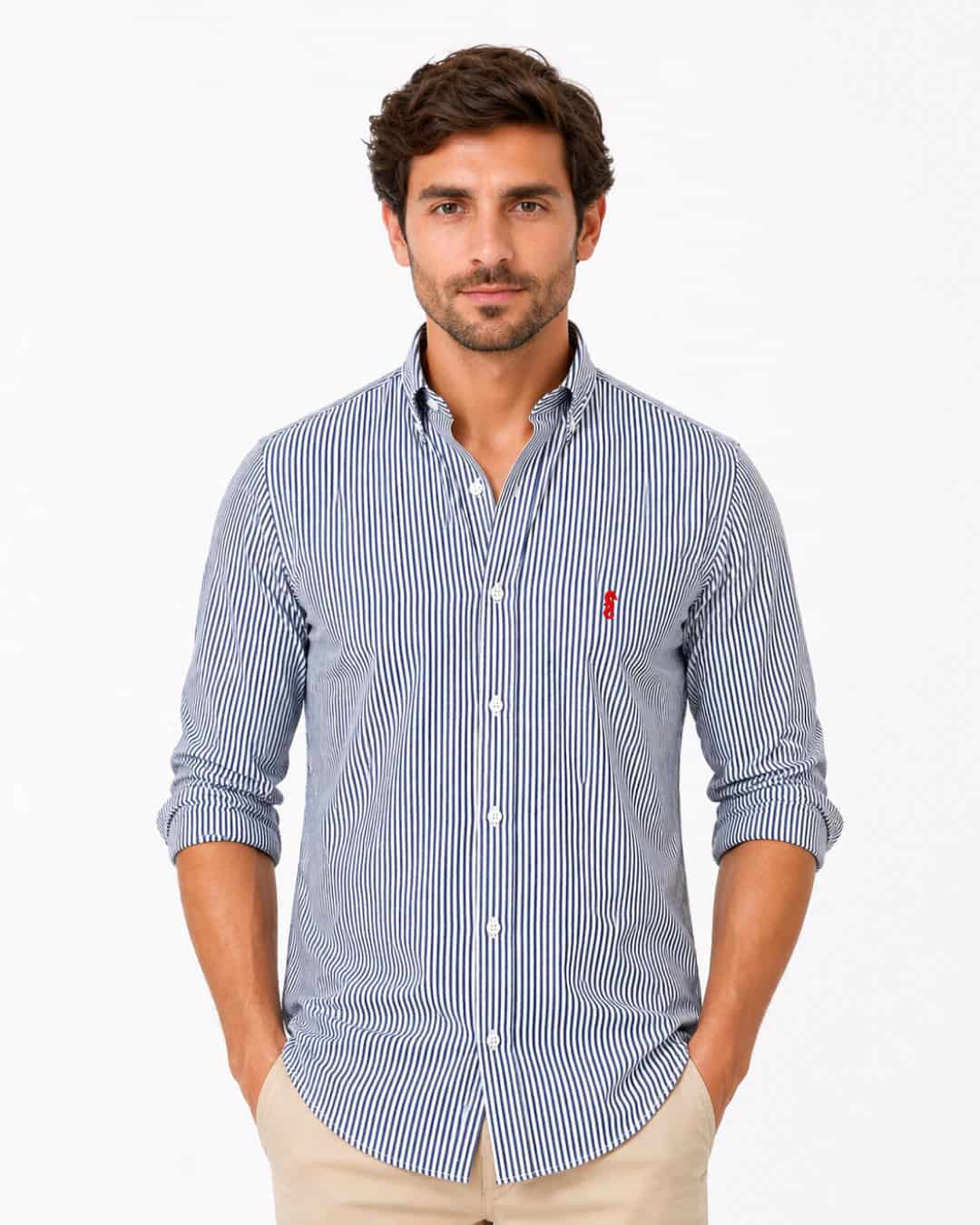 Camisa Manga Larga Rayas Azul Oscuro - miniatura 1