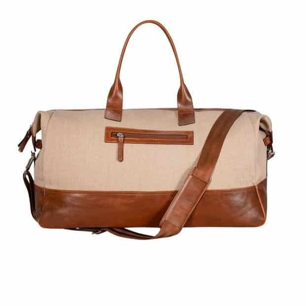 Men's vintage beige leather and canvas briefcase - miniatura 2