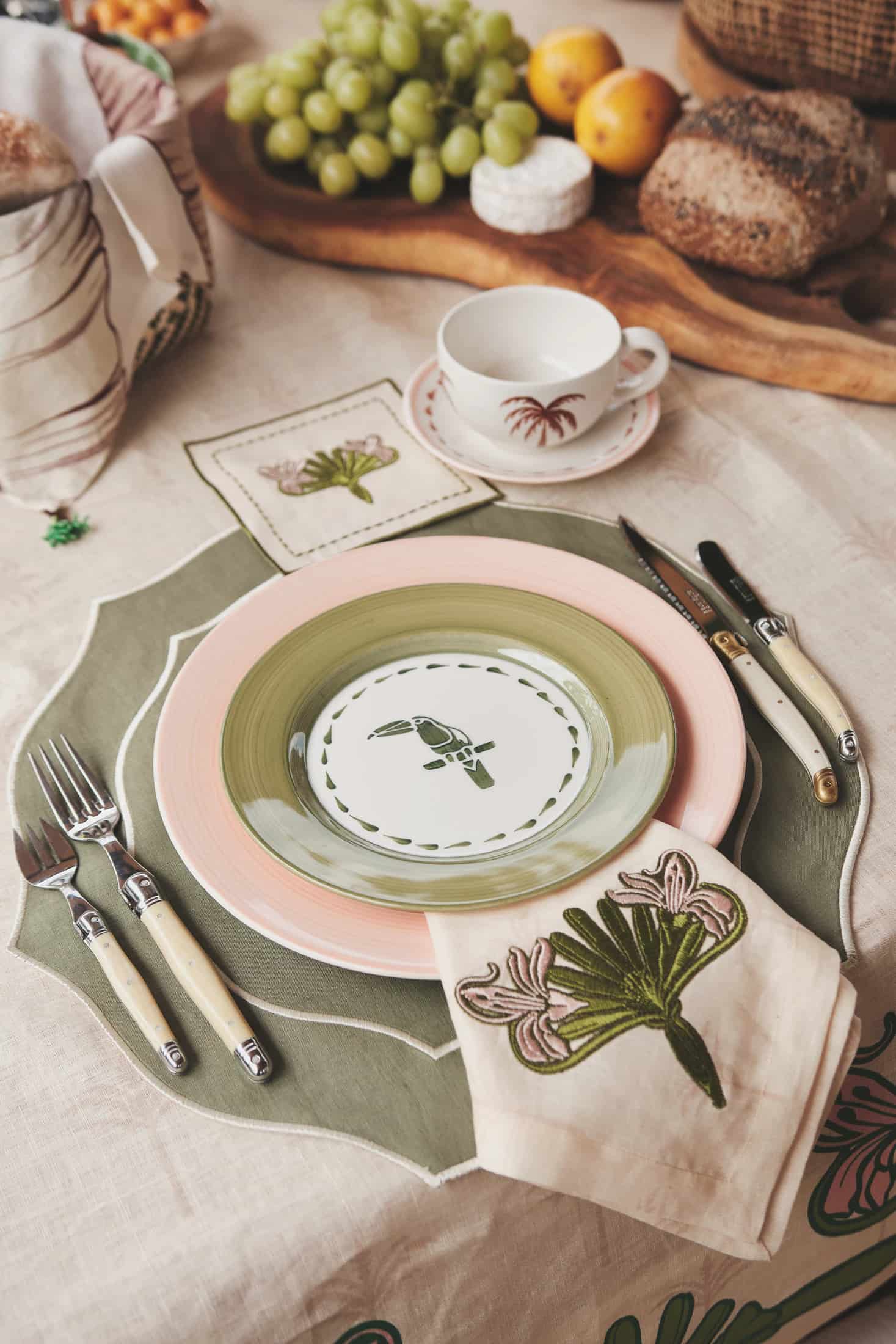 JDD Tucan Linen Placemat / Green - Ivory - miniatura 2